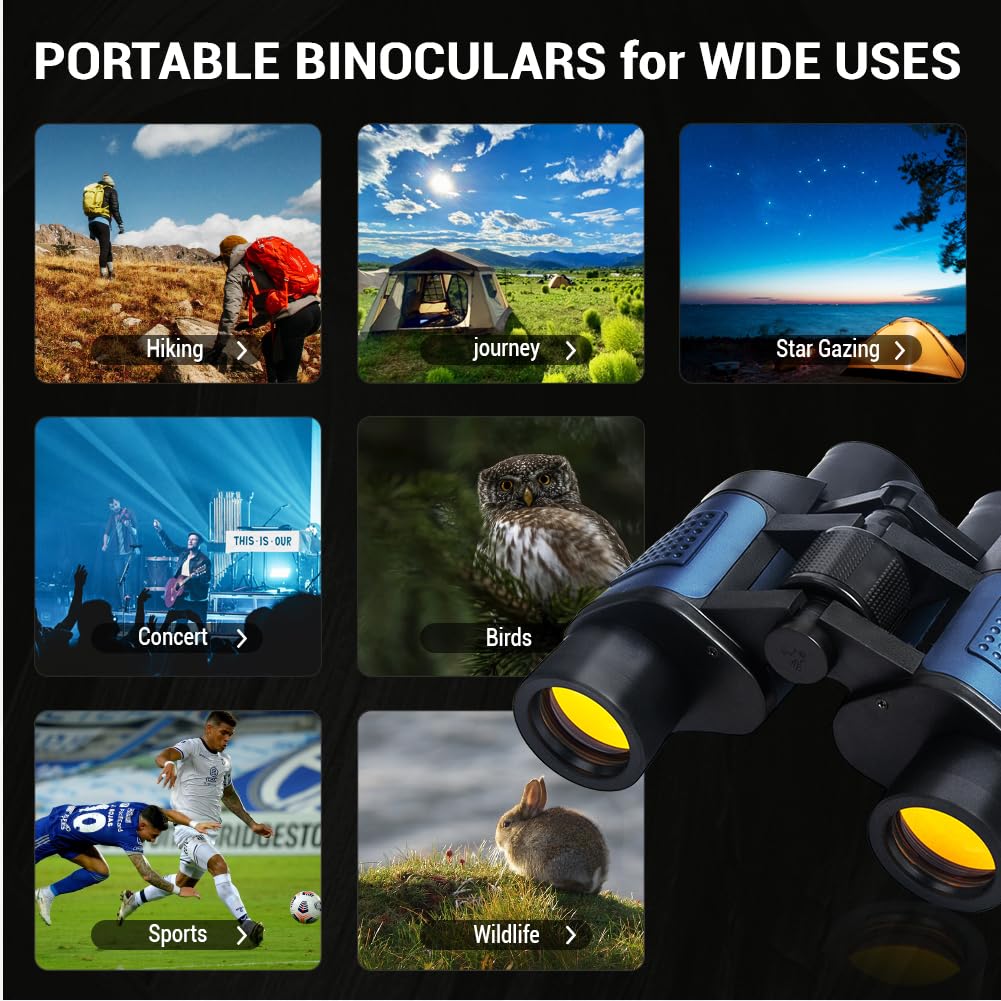 Wulakeo 20X50 High Powered Binoculars For Adults Kids, Waterproof Compact Binoculars With Low Light Vision For Bird Watching Hunting Football Games Travel Stargazing Cruise With Carrying Bag