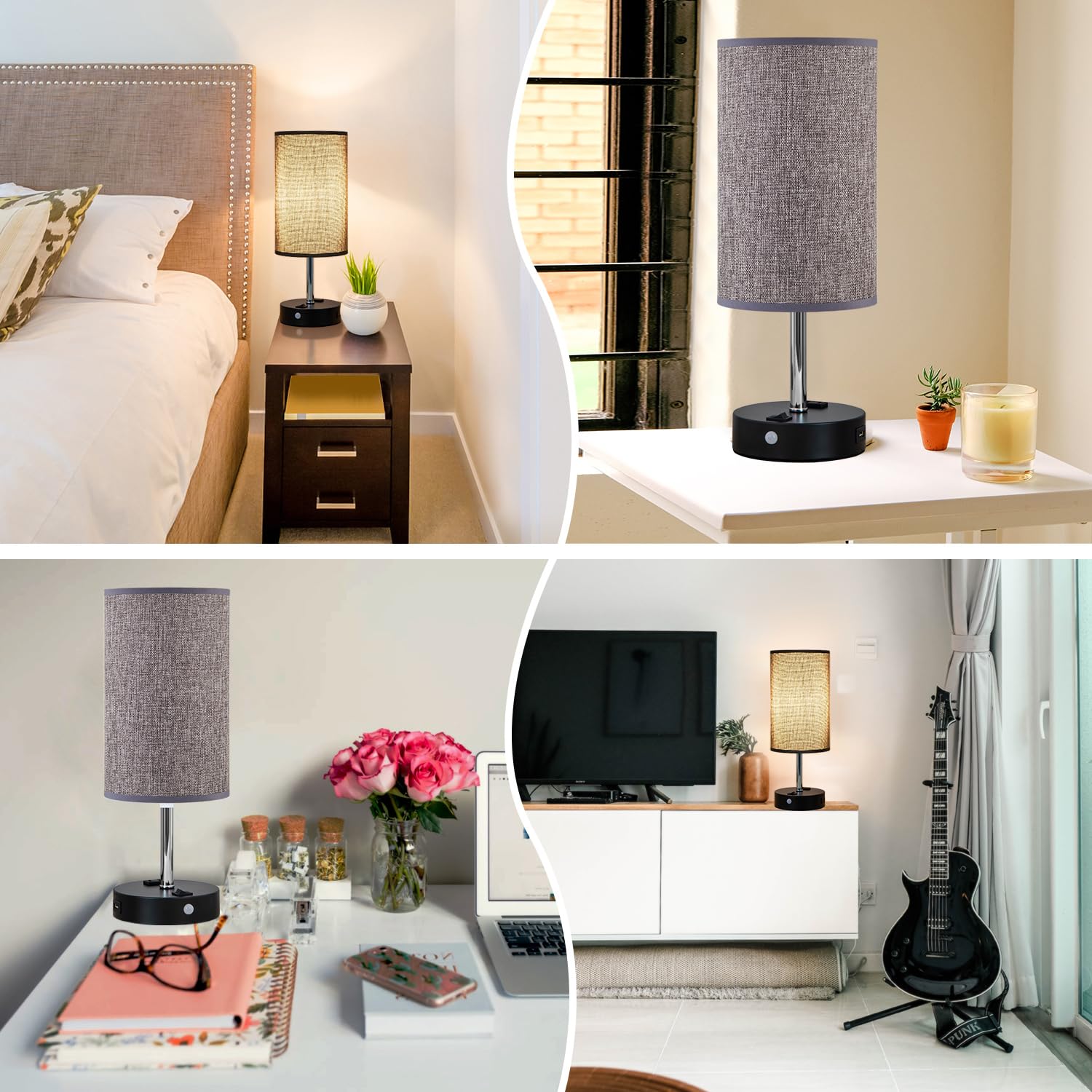 Lifeholder Motion Sensor Usb Lamp With Warm White Bulb, Fabric Shade, Built-In Usb Port & Ac Outlet - Bedside Lamp For Bedroom Or Living Room