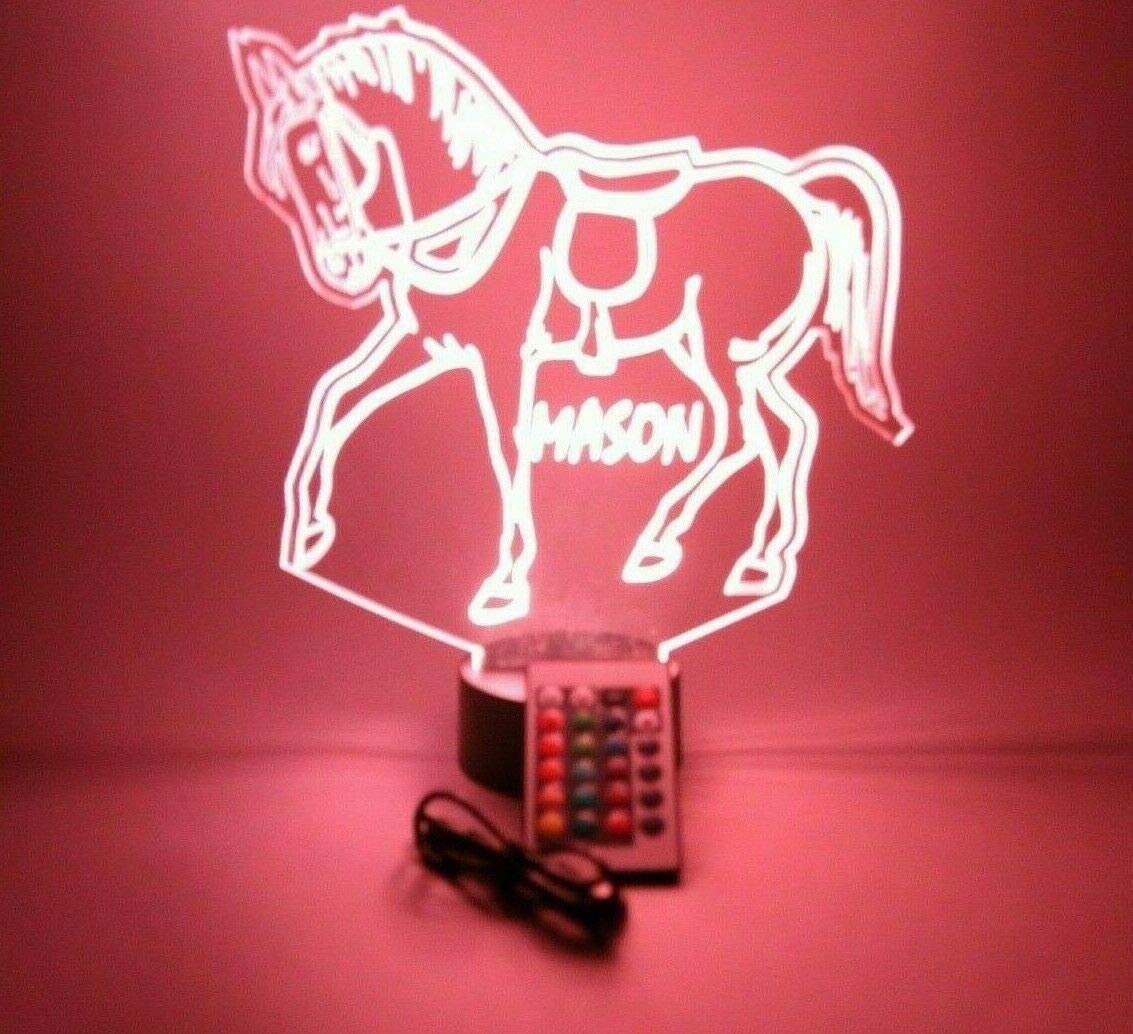 Mirror Mania Horse Light Up Lamp Led Personalized Name Night Light Engraved Running Horses Rider Stallion Table Lamp - It'S Wow, With Remote, 16 Color Options, Dimmer, Engraved, Great
