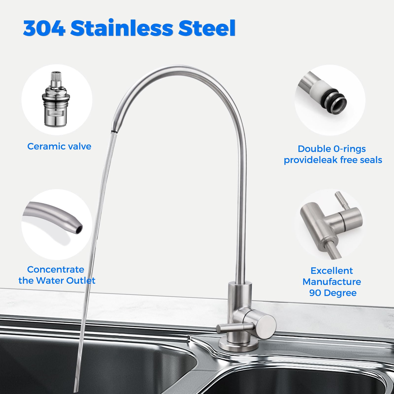 Hoanmpy Water Filter Faucet,Drinking Water Faucet Fits Reverse Osmosis And Water Filtration System For Kitchen Bar Sink Faucet In Non-Air Gap Sus304 Stainless Modern Brushed Nickel Lead-