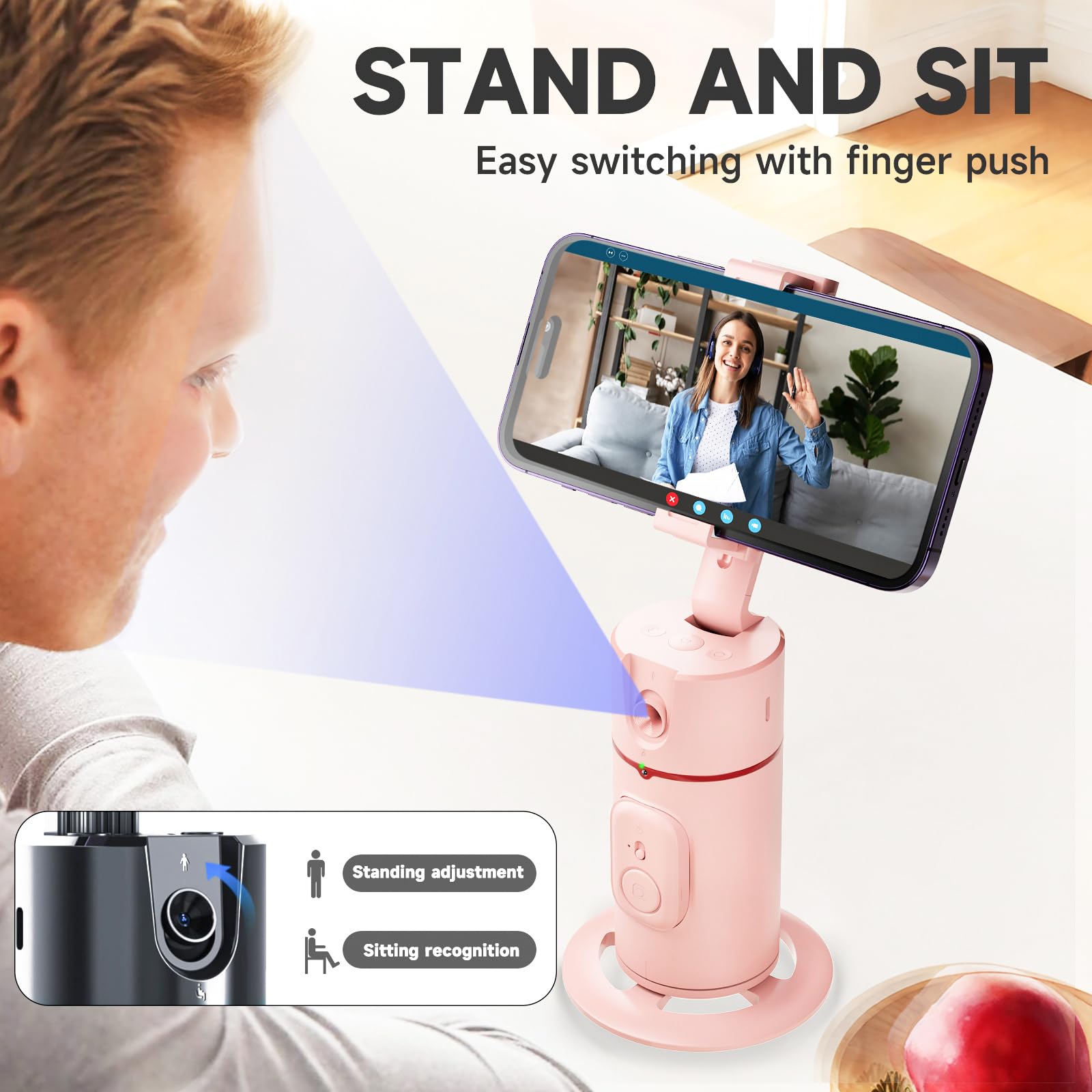 Deltahvac Auto Face Tracking Tripod - 360° Rotation Auto Tracking Phone Holder,No App, Phone Camera Mount With Remote And Gesture Control, Rechargeable Smart Shooting Holder For Video Recording