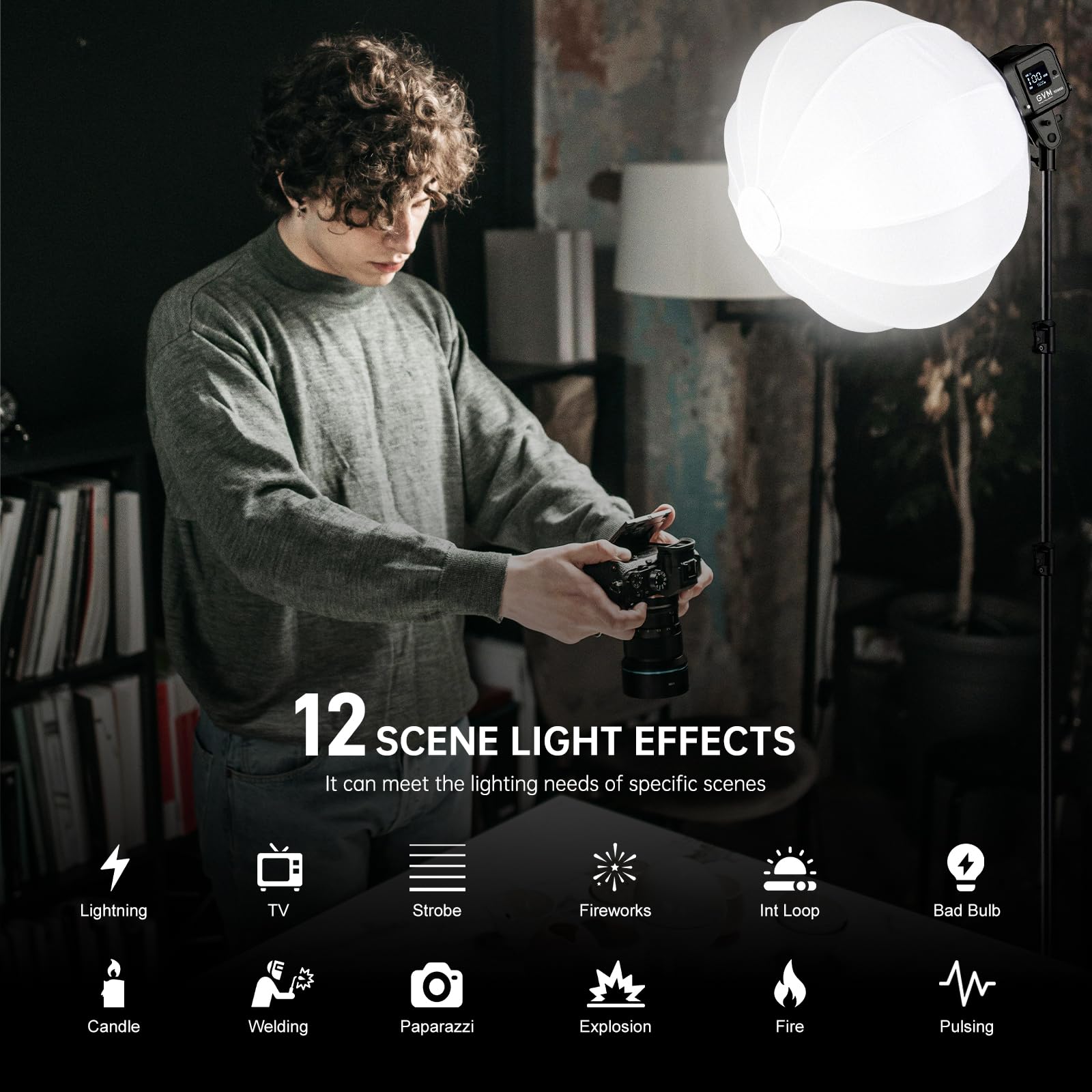 Gvm 80W Sd80S Led Video Light With Lantern Softbox And Tripod Stand Kit, 5600K Daylight Bowens Mount Studio Light, Cob Continuous Output Lighting For Video Recording, App Control, 12 Scenes, Cri97+