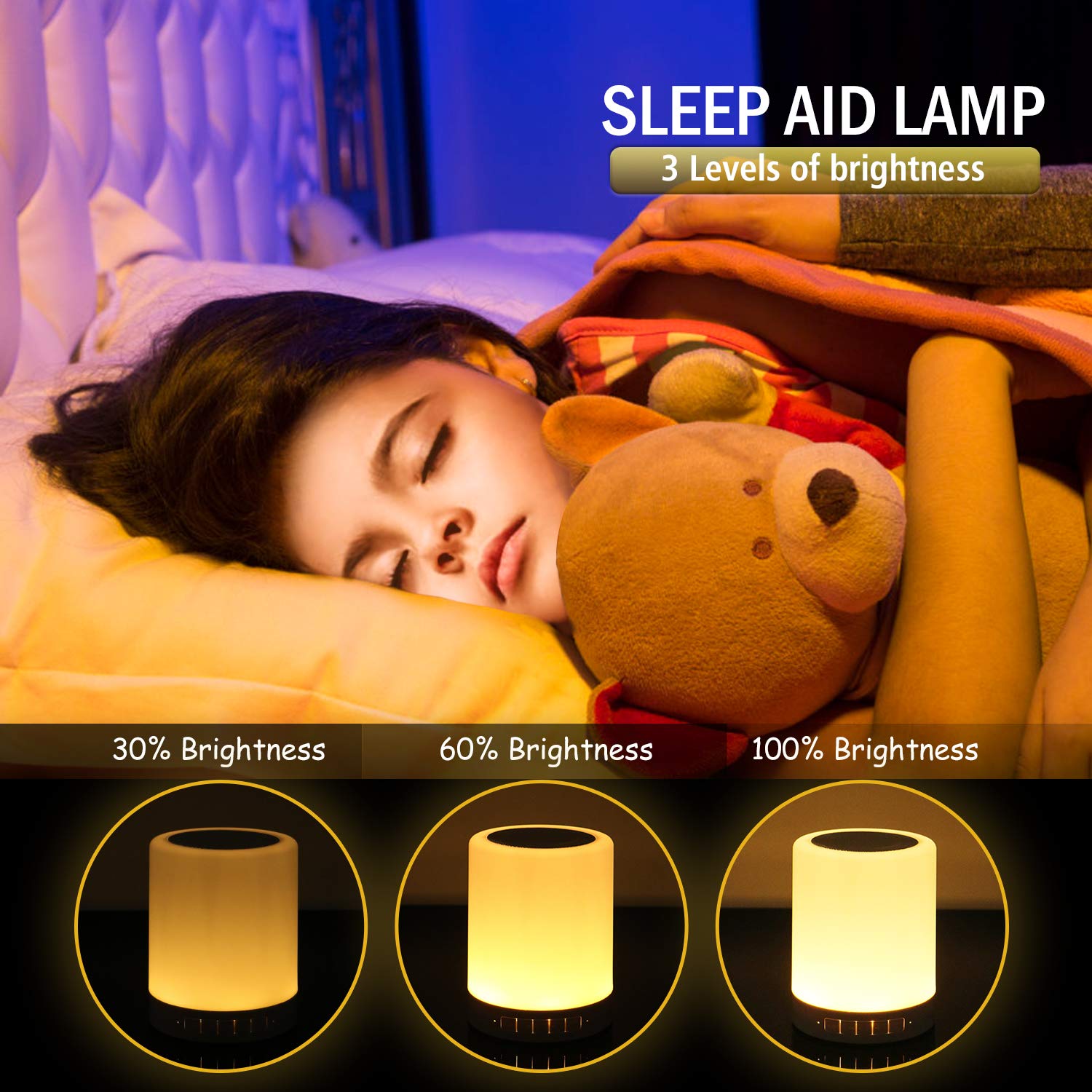 Ragzan Night Light Bluetooth Speaker Wireless Portable Smart Touch Control Bedside Table Lamp With Colorful Led, Best For Teens Kids Children Students Girlfriend Boyfriend Women Men