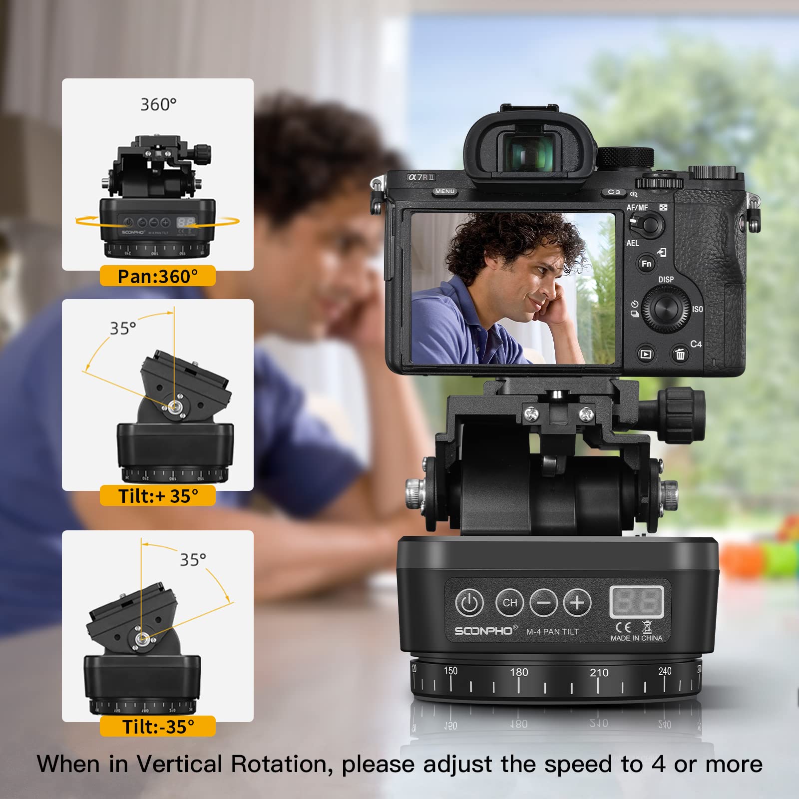 Soonpho M4 Motorized Rotating Panoramic Tripod Head, Remote Control Pan Tilt Head With Remote Control And Mobile Phone Clip For Dslr Cameras, Camcorders, Smartphones, Tripod