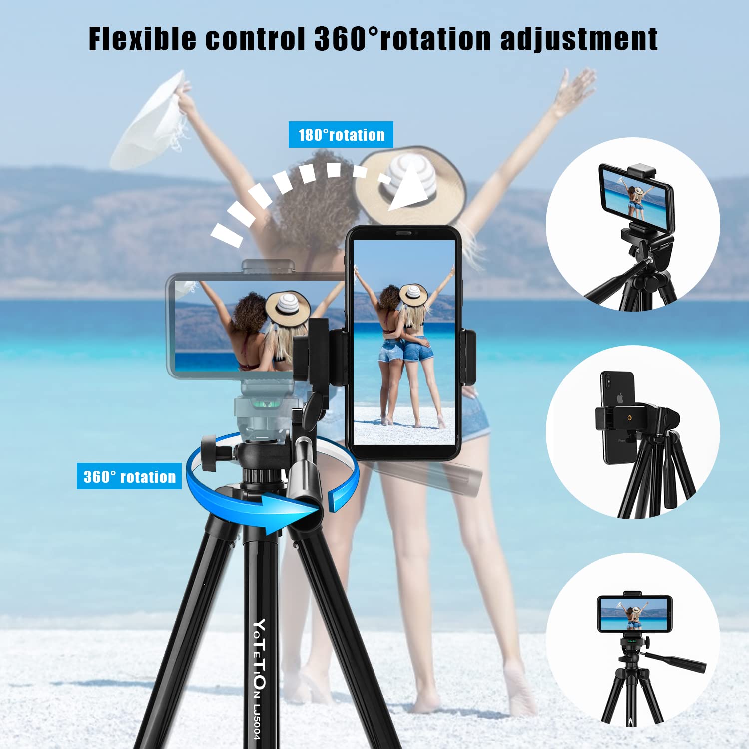 Yotetion 50" Aluminum Phone & Camera Tripod, Extendable Cell Phone Tripod Stand Compatible With Iphone/Android/Action Camera Is Perfect For Live Streaming/Video Recording/Selfies