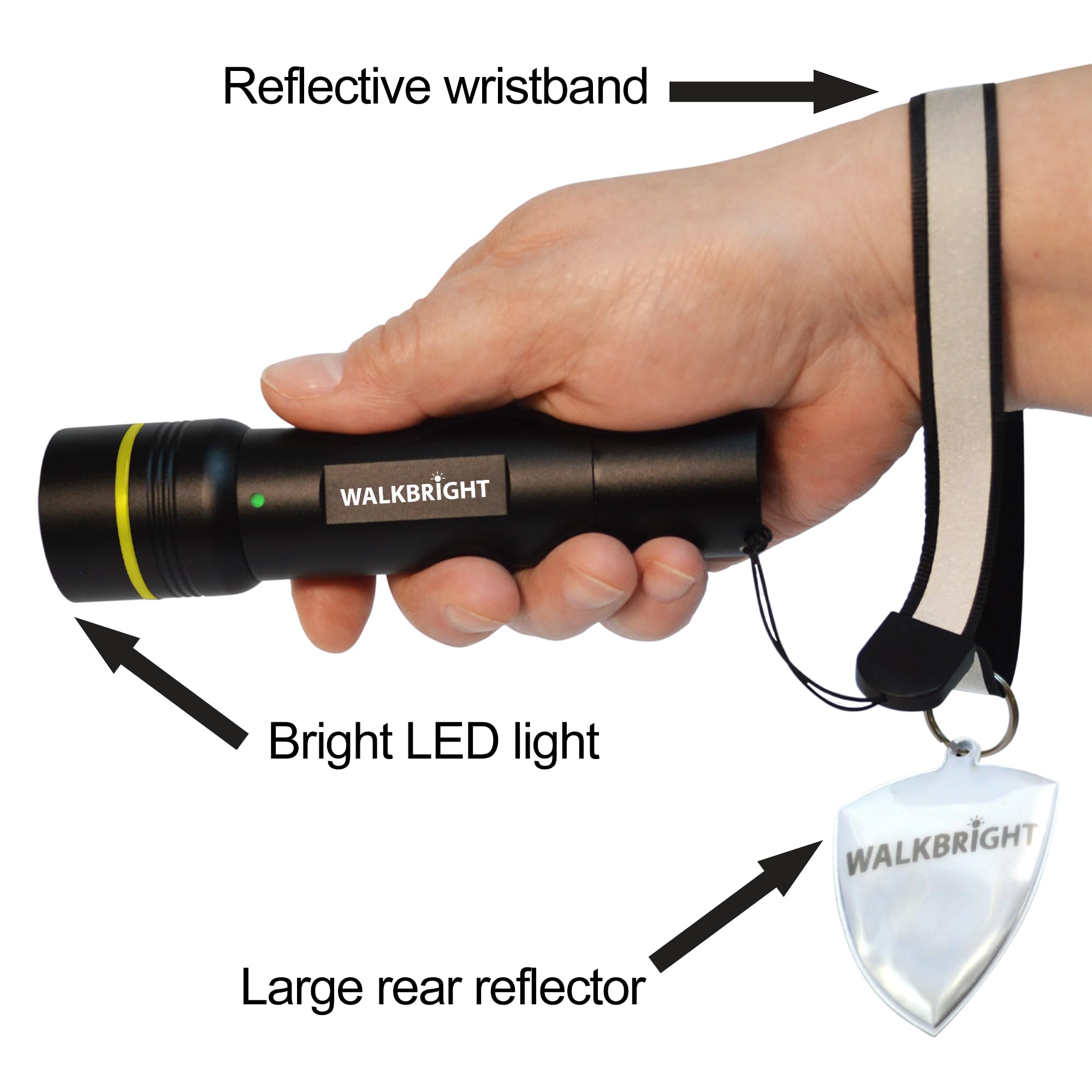 Walkbright The Ideal Flashlight For Walking At Night  Very Bright  Reflector & Reflective Wrist Strap  Waterproof  Adjustable Zoom  Beautiful  Box