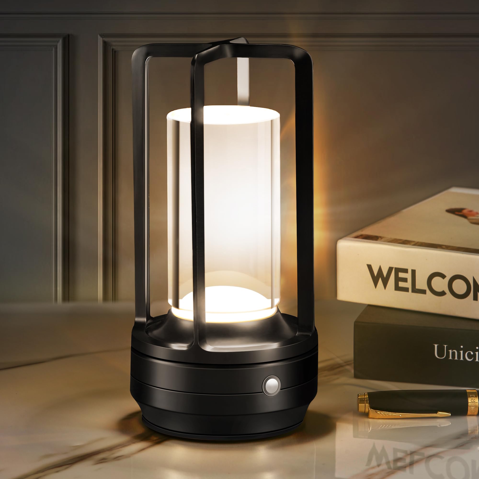 Idong Portable Cordless Table Lamp，Led Desk Lamp With Touch Control，3-Colour Infinitely Dimming Rechargeable Battery Powered Dimming Led Lighting For Strange/Restaurant/Bedroom/Bar/Outdoor Party（ Black）