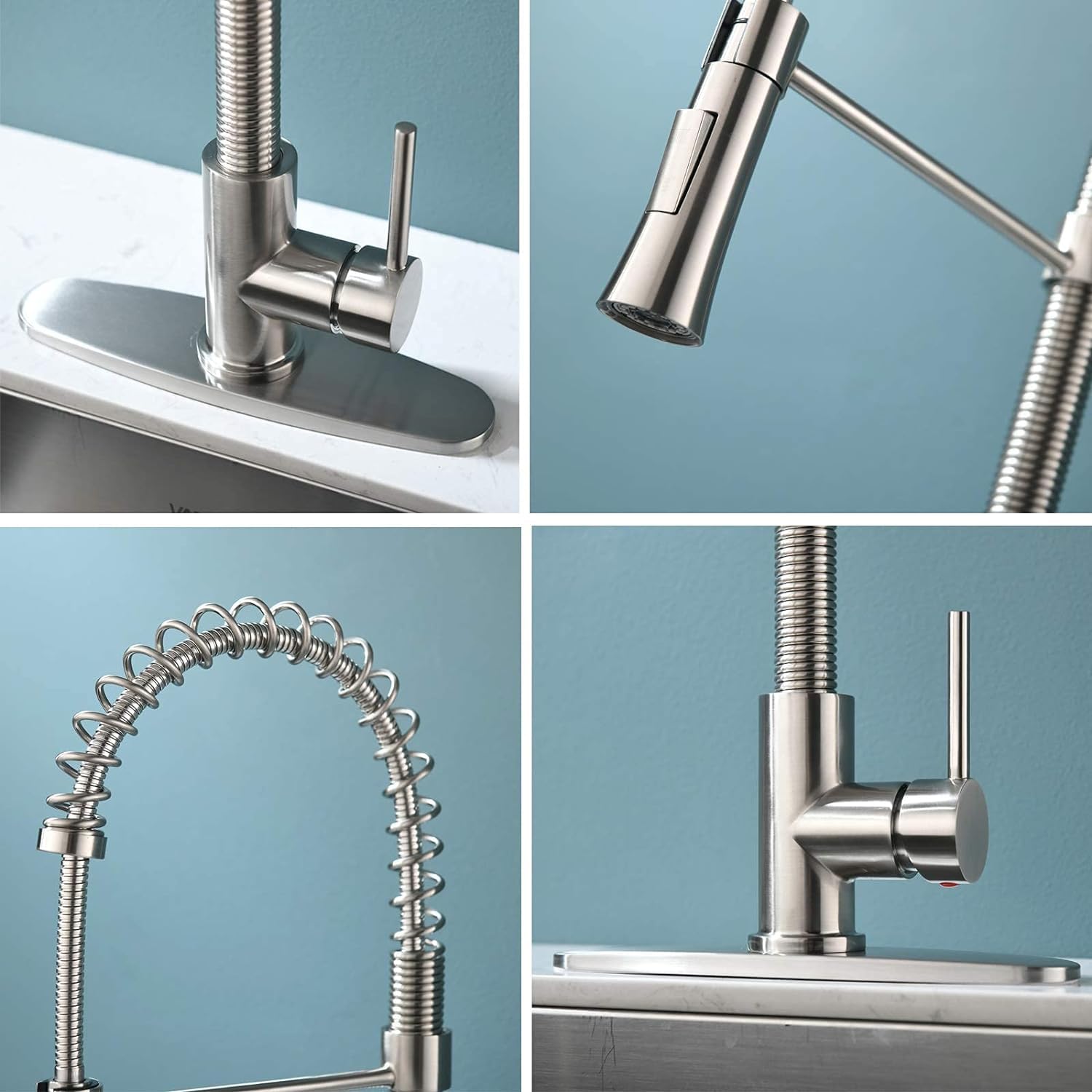 Kingo Home Brushed Nickel Kitchen Faucet With Sprayer, High Arc Single Handle Kitchen Sink Faucet One Hole Stainless Steel Kitchen Faucets For Farmhouse Camper Laundry Rv Bar Sink, Grifos De Cocina