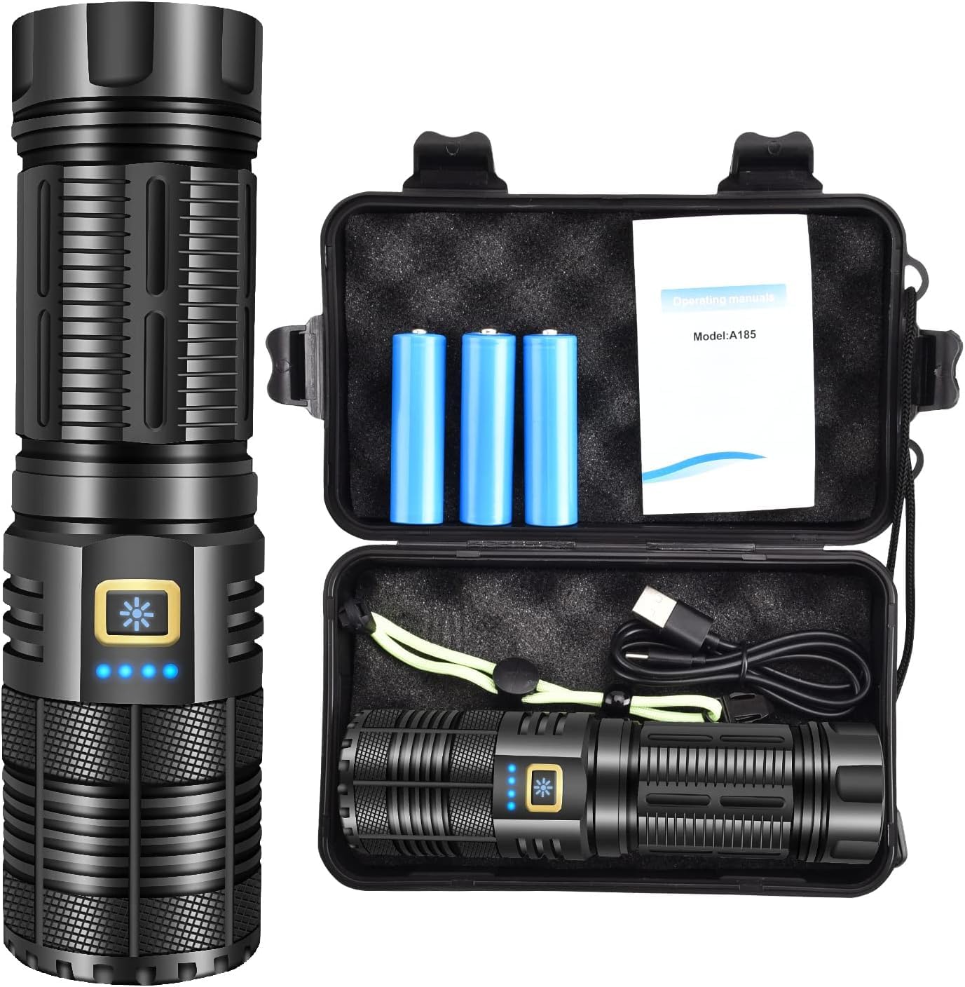 Fuerkeem Rechargeable Flashlights 990,000 Lumens, Super Bright Led Flashlight High Lumens With 9000 Mah Capacity, World'S Brightest Flashlight Shoots 10,000 Feet For Camping Hiking Emergency