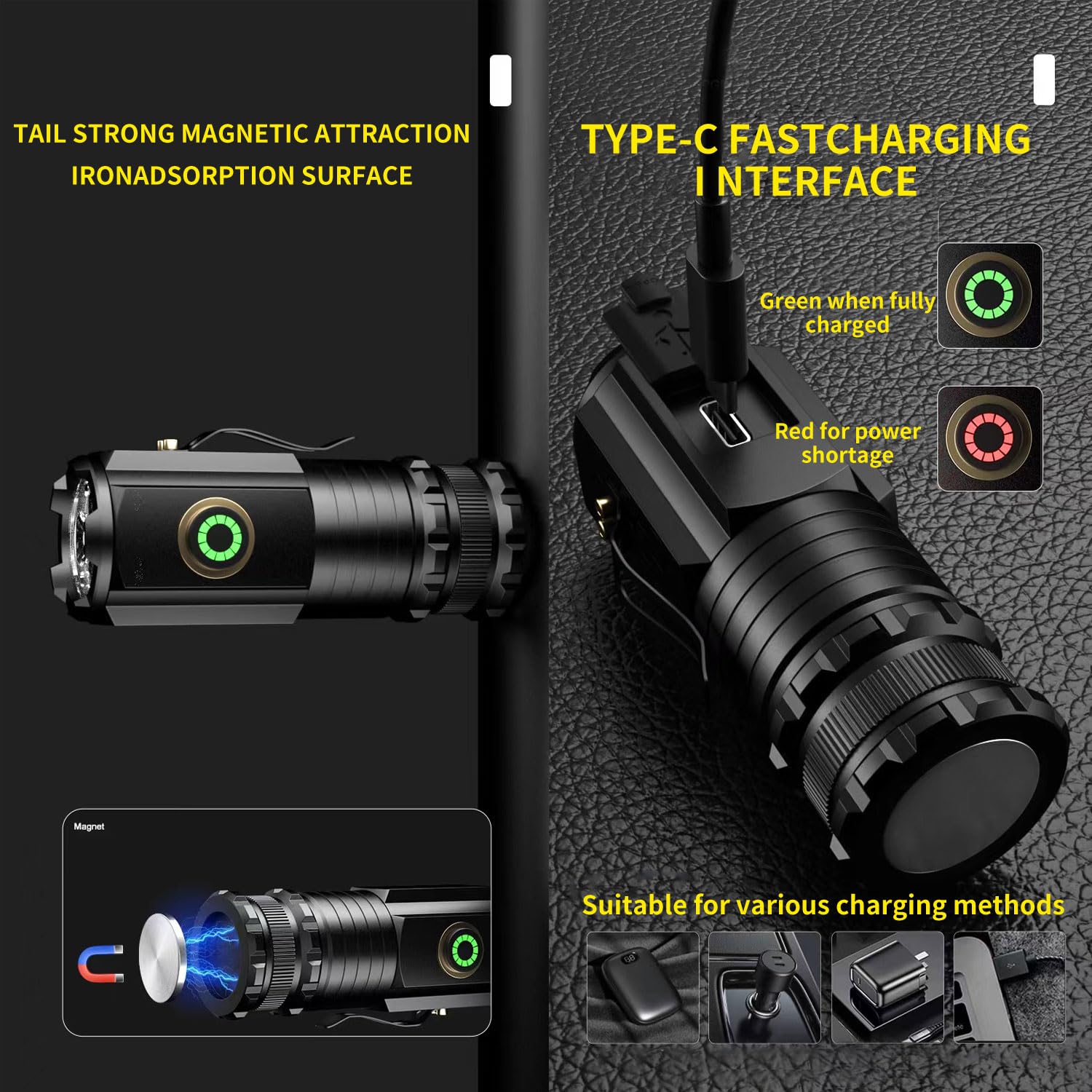Yzyoe Portable Rechargeable Super Bright Pocket Light，1500 Lumens Triple Core Outdoor Utility Mini Flashlight, Tail Magnet With Clip Multifunctional Flashlight，Camping, Emergencies.