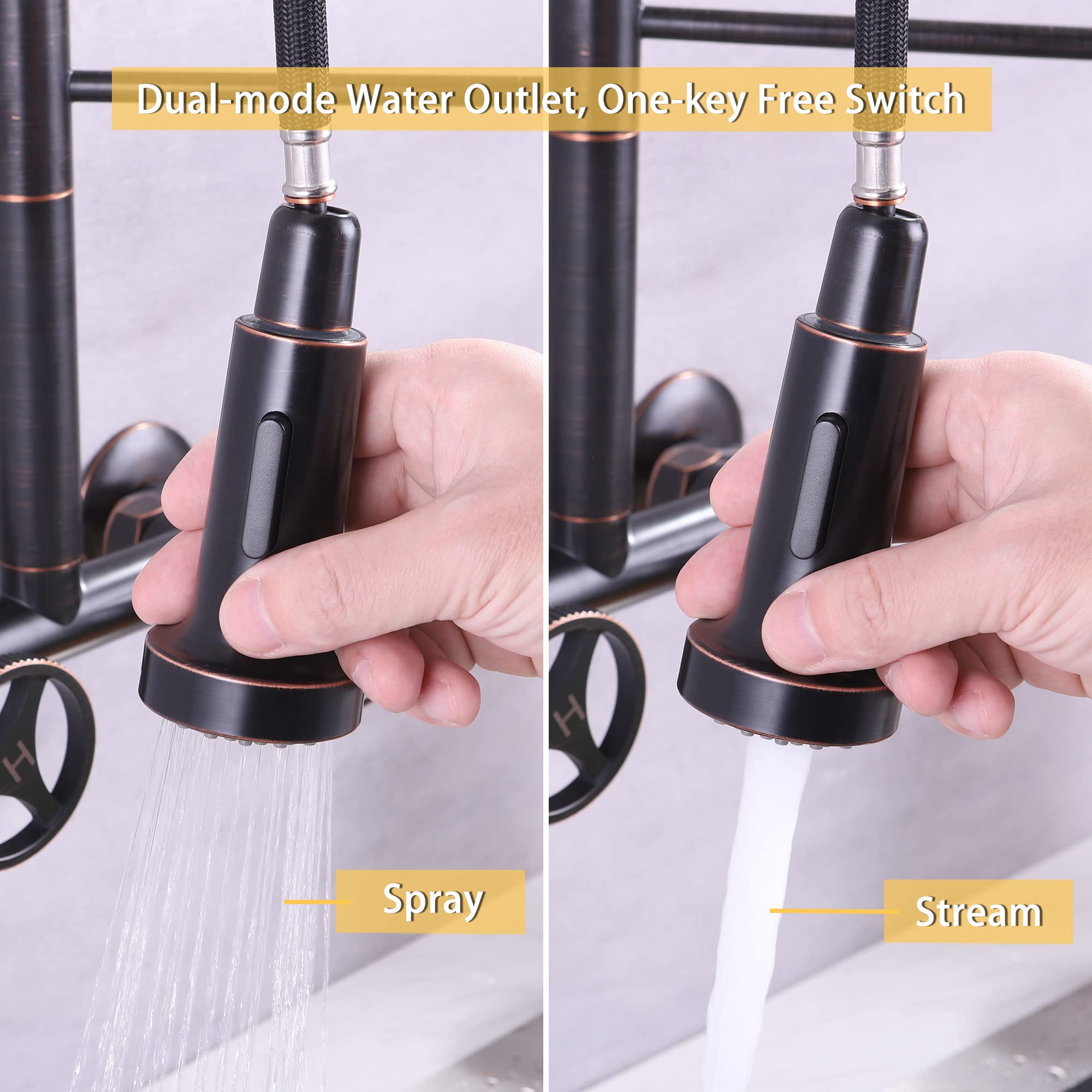 Dolgaba Wall Mount Kitchen Faucets 8 Inch Center 2 Handle Kitchen Sink Faucet, Commercial Sink Faucet With Pull Down Sprayer For Kitchen Laundry, Oil Rubbed Bronze