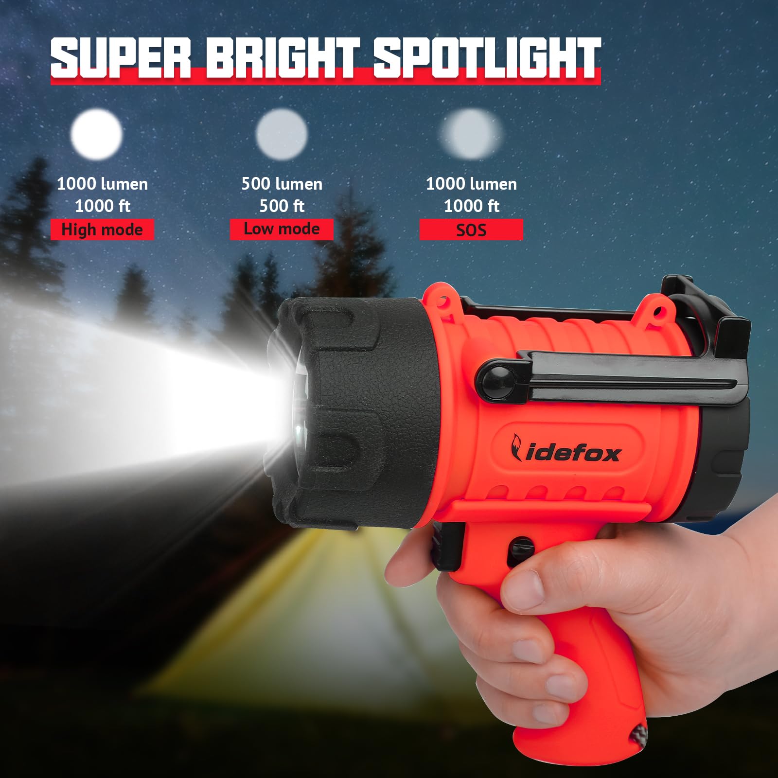 Lidefox Rechargeable Spotlight Flashlights 1000 Lumen Super Bright Spot Light With 3 Modes Long Lasting Flashlight Searchlight And Flood Camping Flashlight