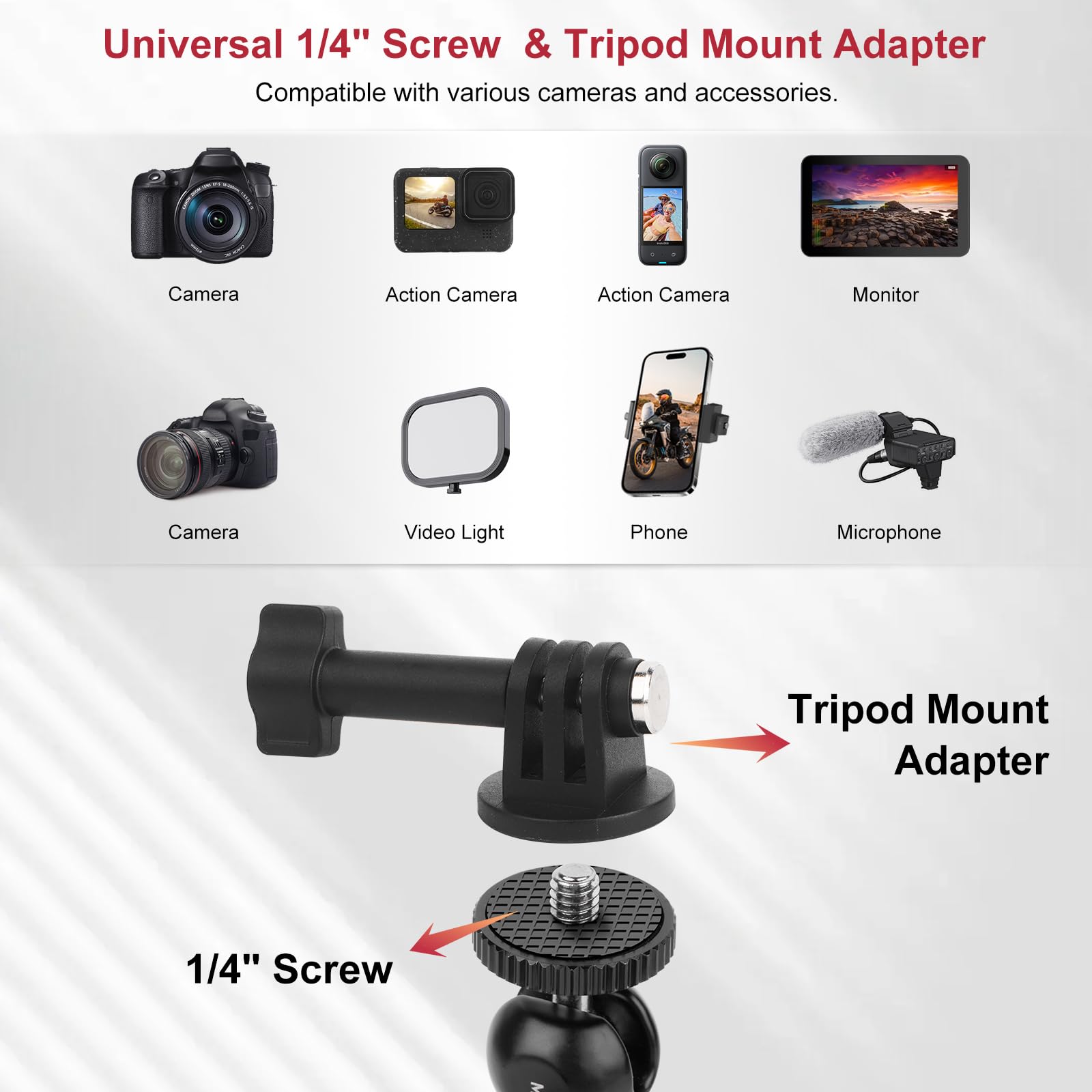 Mechrig Camera Mount Clamp, Super Clamp With Dual Ballhead Magic Arm For/Phone Holder/Tripod Mount Adapter - 1/4" & 3/8" Holes,360°Adjustable For G0Pro,Phone, Microphone,Monitor And Light Jc009