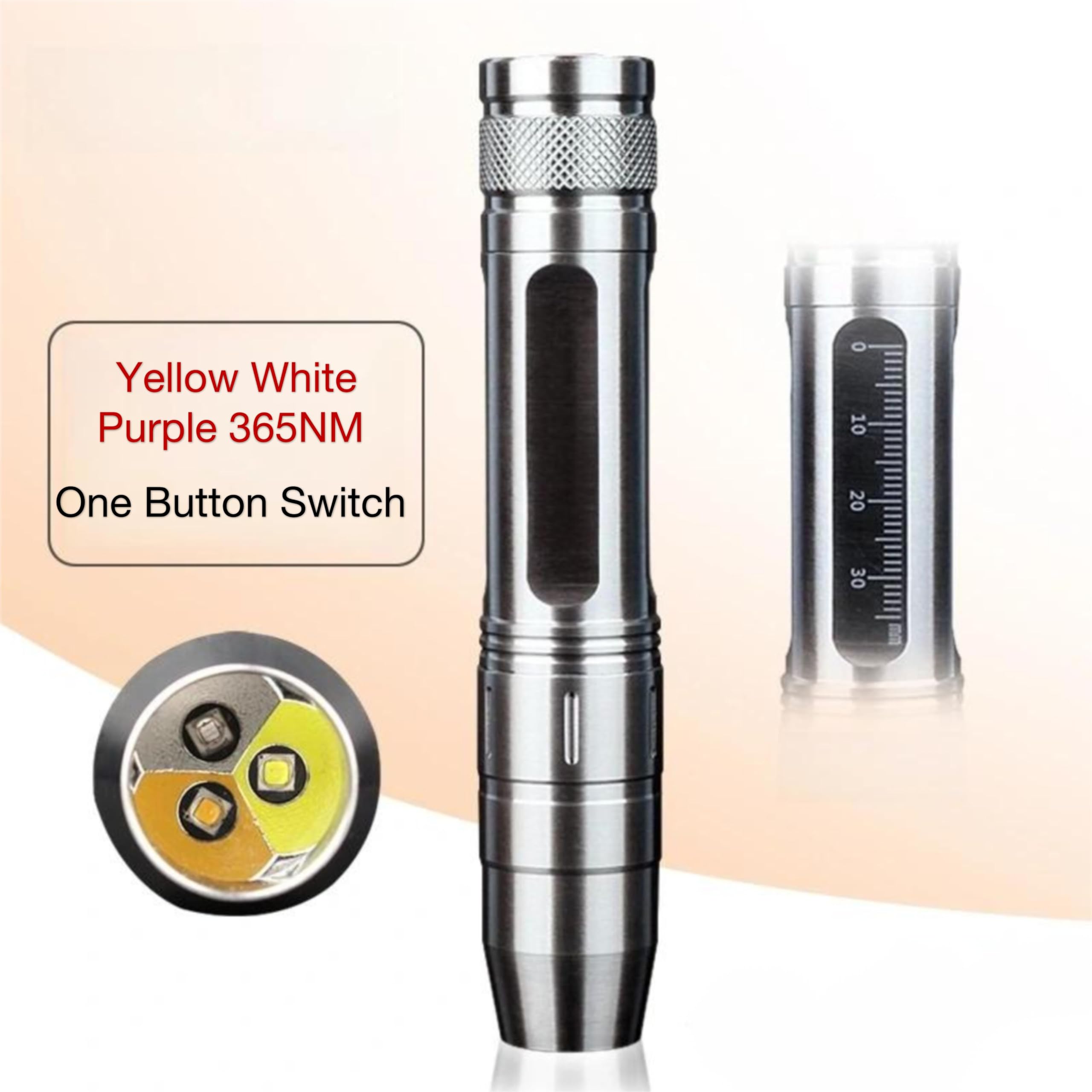 Lumirio 3 Leds Diamond Tester Flashlight, Rechargeable Gemstone Jewelry Appraisal Pen Light, Super Bright Flashlight With Measurement Scale, Yellow White Purple 365Nm 304 Stainless Steel
