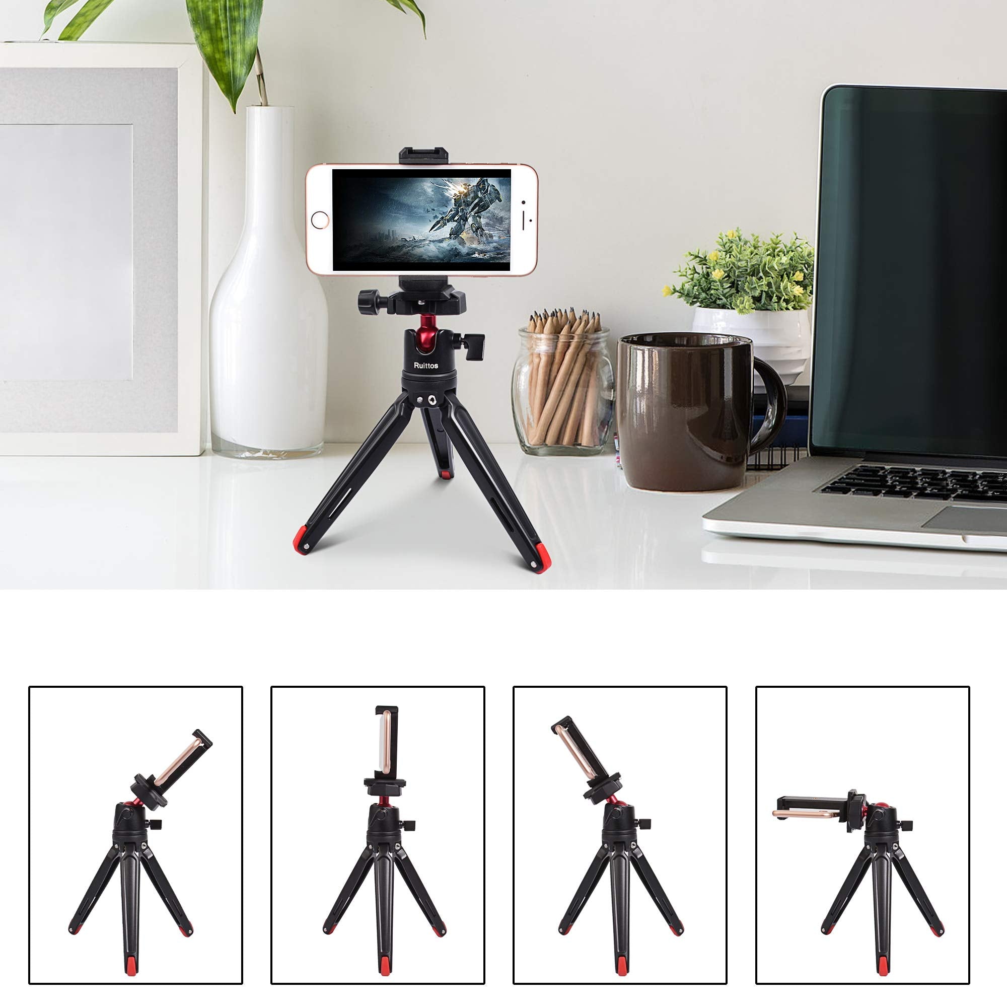 Ruittos Camera Mini Tripod, Complete Tripod Tabletop Photography Stand Monopod Base With 360 Degree Ball Head, Full Aluminumn Heavy Duty Small Tripod Compatible With Canon, Nikon, Sony