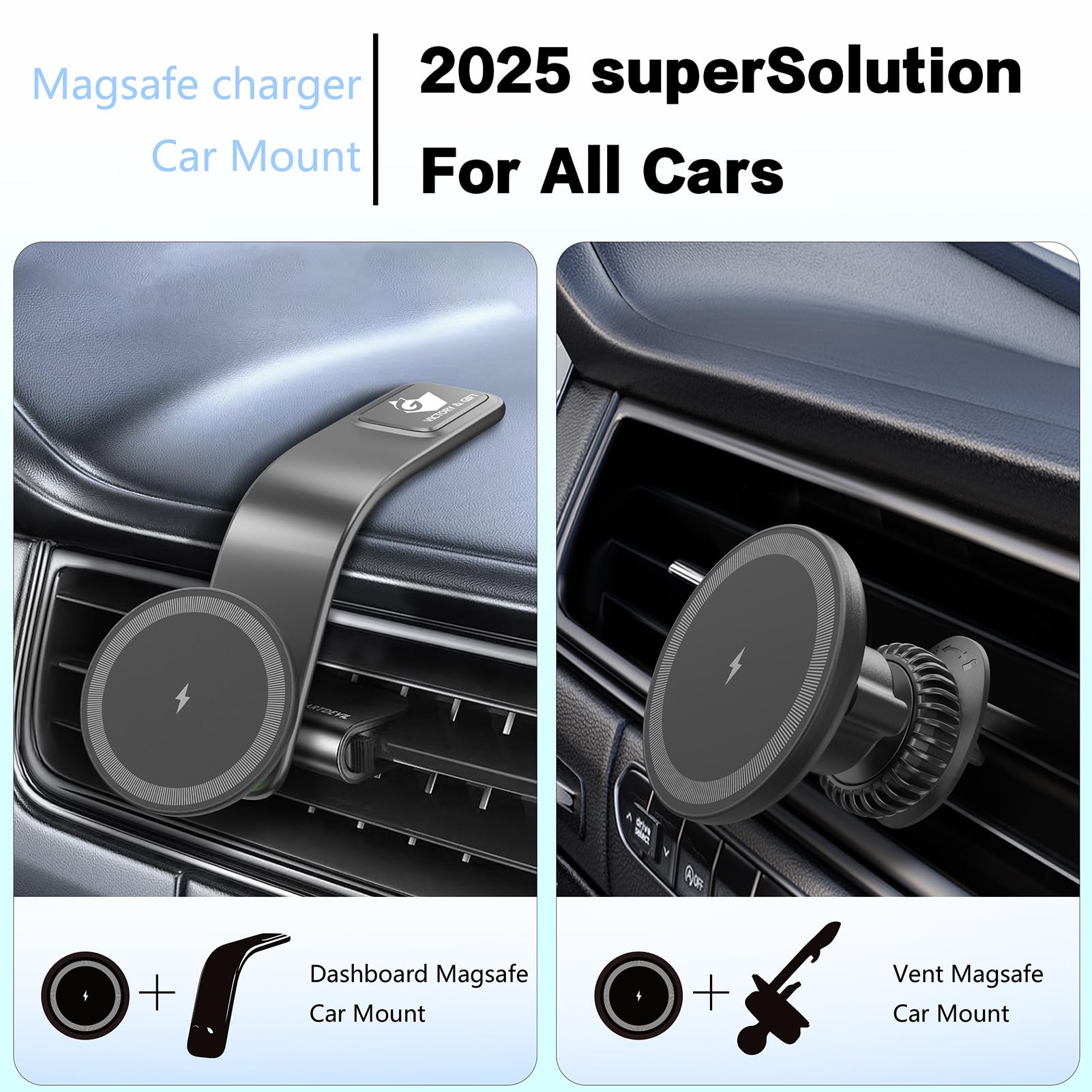 Victory &  15W For Magsafe Car Mount Charger: Relocatable Car Phone Mount With 360° Adjustable Aluminum Arm , For Car Phone Mount Charger Dashboard/Windscreen/Vent Fit,Magnetic Phone Holder For Car