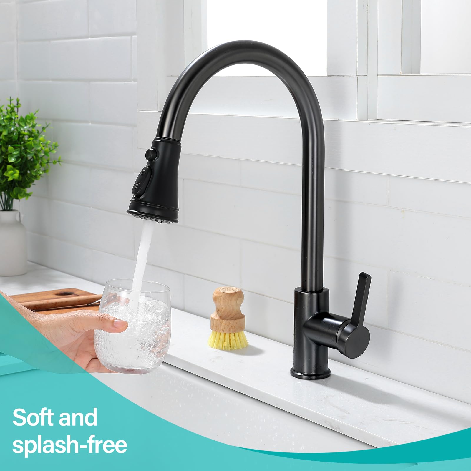 F-Yaslan Kitchen Sink Faucet Replacement Parts, 3-Function Pull Down Faucet Head Attachment, Pull Out Kitchen Faucet Spray Nozzle, Abs Material, Glossy Finish