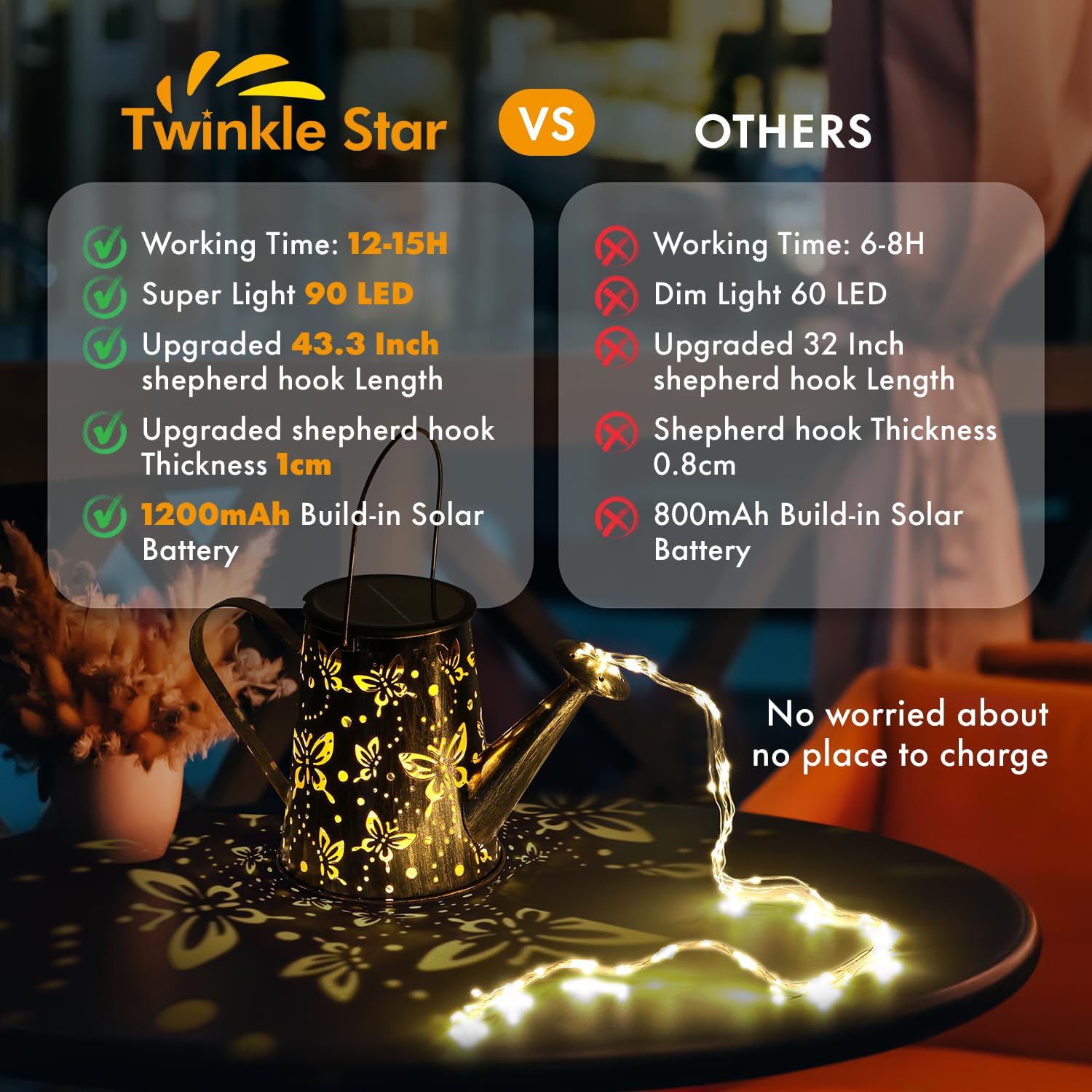 Twinkle Star Solar Watering Can Lights, Outdoor Solar Yard Garden Decorations, Waterproof 90 Led Butterfly Hanging Solar Lantern Lights For Outside Patio Lawn Decor,  For Mom Grandma Women