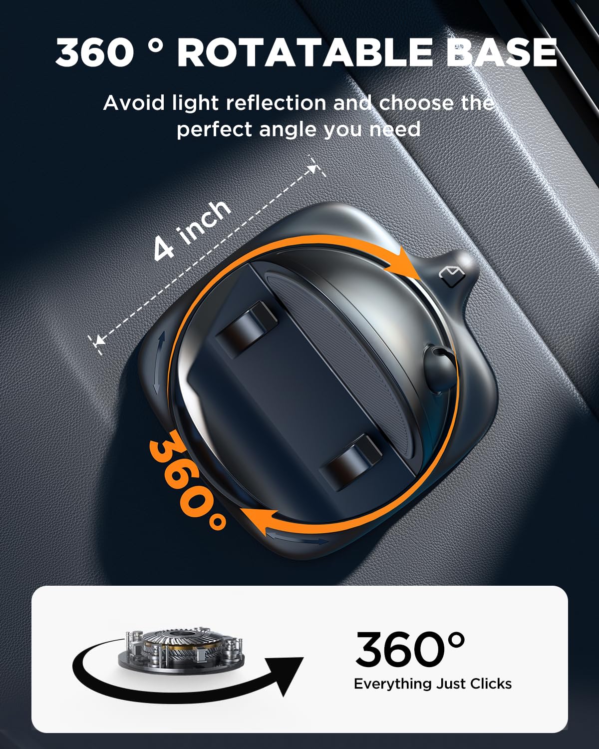 Joyroom Phone Holders For Your Car, 360° Rotatable Cell Phone Car Mount Adjustable Spring Design Dashboard Phone Mount For Car, One-Hand Operation For Iphone 16 Pro Samsung S25 All 4-7" Phones