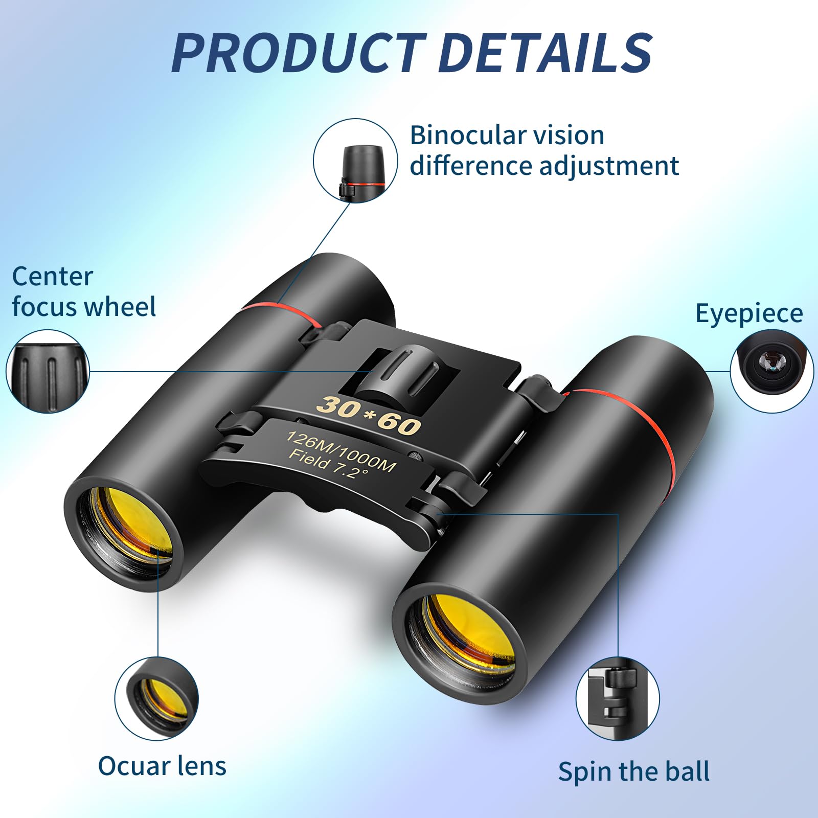 Qicbiud Compact Binoculars For Adults And Kids, Hd Mini Portable Outdoor Binoculars Children, Pocket Lightweight Folding For Bird Watching, Hunting, Concert, Theater, Opera, Traveling, Tourism, Shows