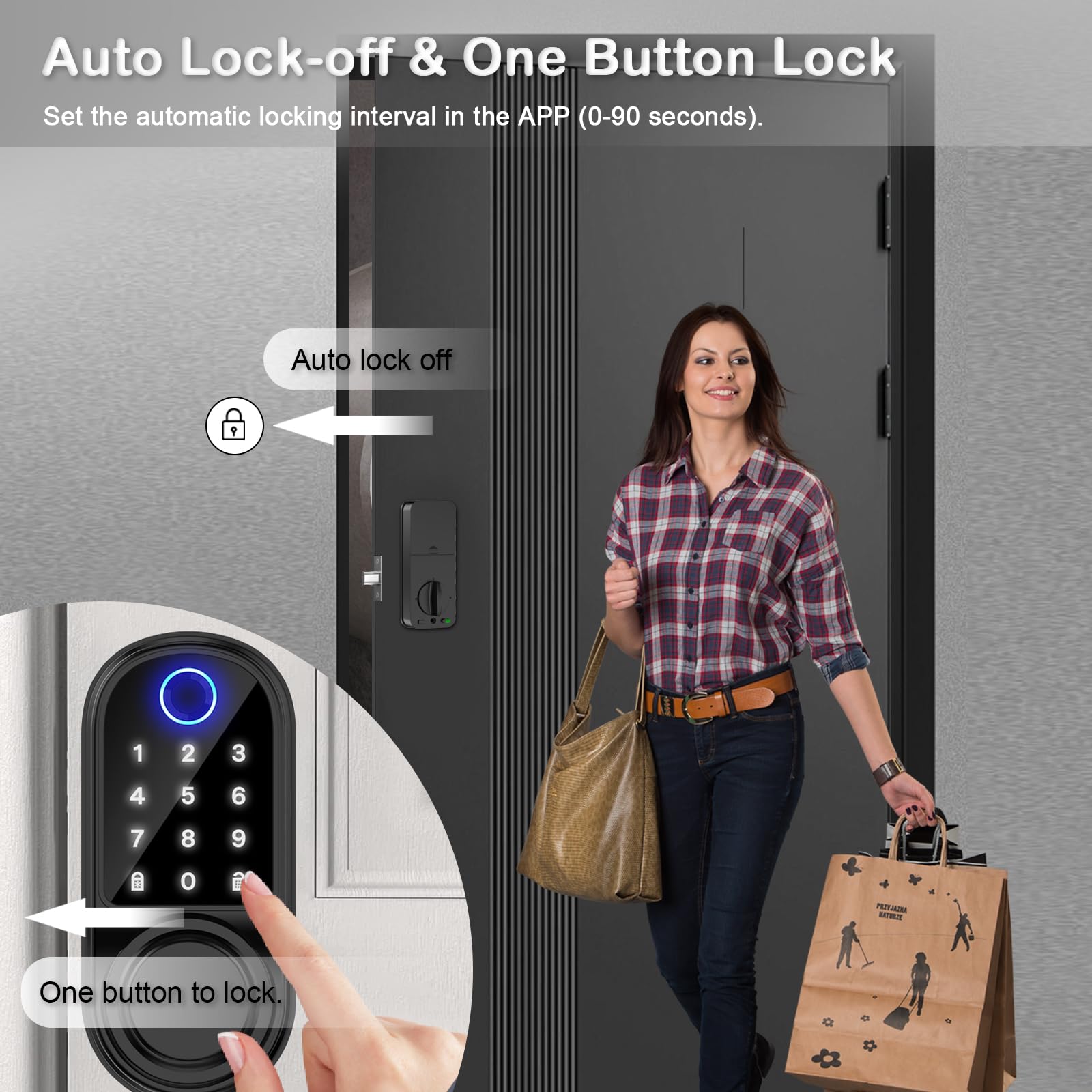Ailuce Keyless Entry Fingerprint Smart Biometric Deadbolt, Electronic Touchscreen Door Lock With Keypad, Digital Lock For Front Door, Bedroom, Office, Apartment