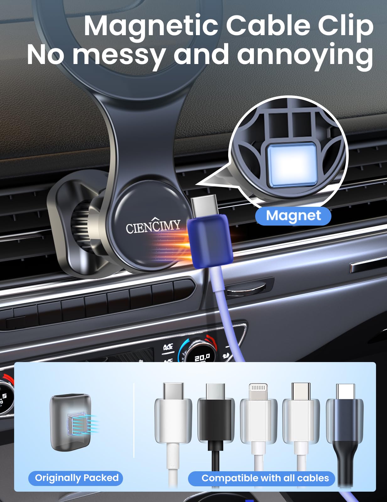 Ciencimy For Magsafe Car Mount, Phone Holder For Your Car Compatible With Magnetic Cable Clip,Strong Magnet Air Vent Mount Fit For Iphone 16 15 14 13 12 Pro Max Plus (Black)