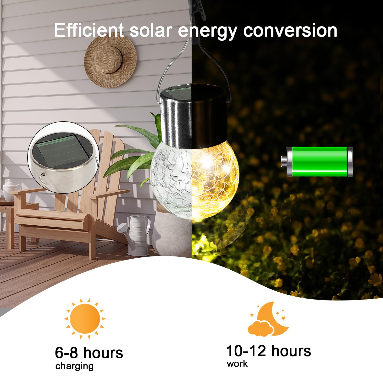Jkimk Hanging Solar Lights For Outside Waterproof,Hanging Tree Lights Outdoor,Crackle Glass Ball Solar Lantern With Hook 10 Pack For Yard,Garden Balcony Patio Party Decoration