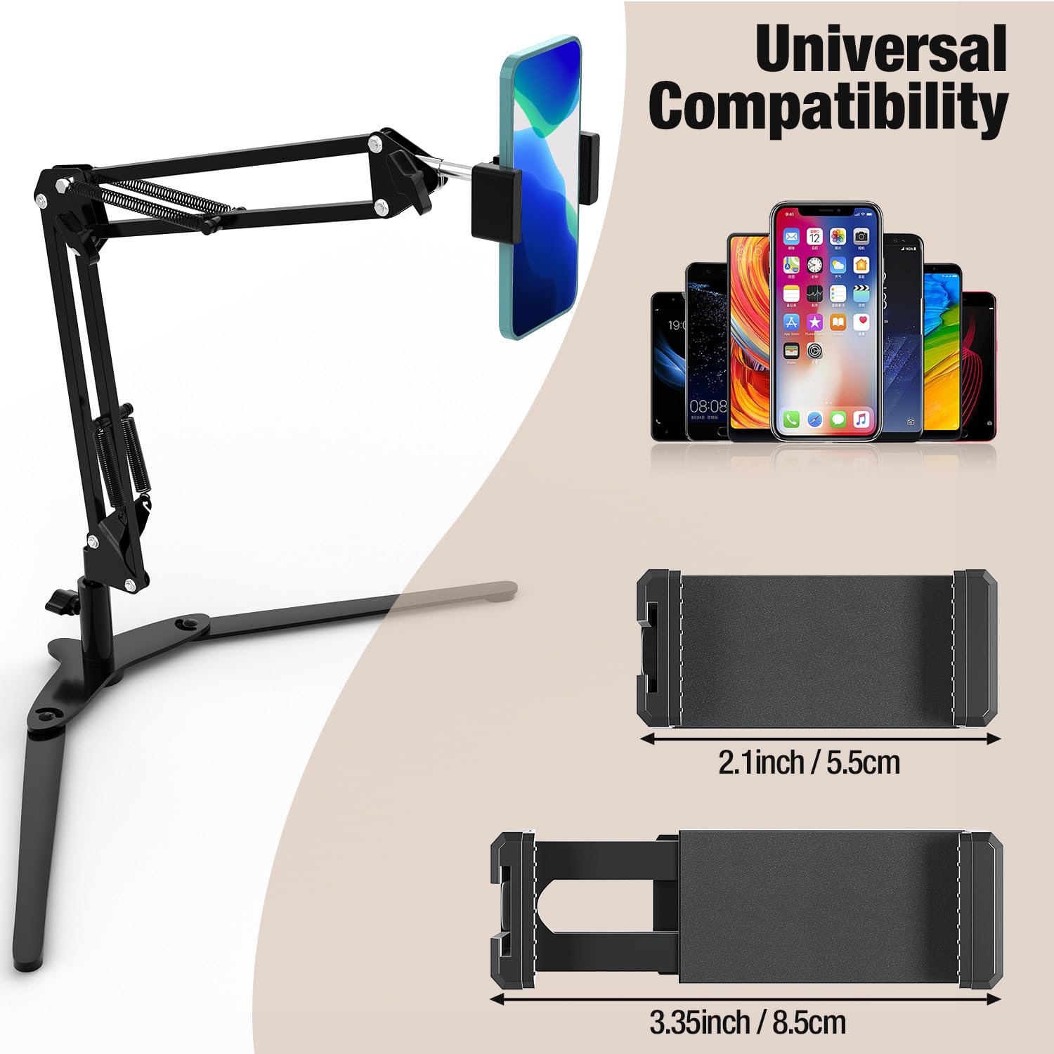 Mlsac Overhead Phone Mount With Holder, Phone Stand For Recording, Adjustable Tabletop Stand For Live Streaming Online Video And Food Crafting Demo Drawing Sketching