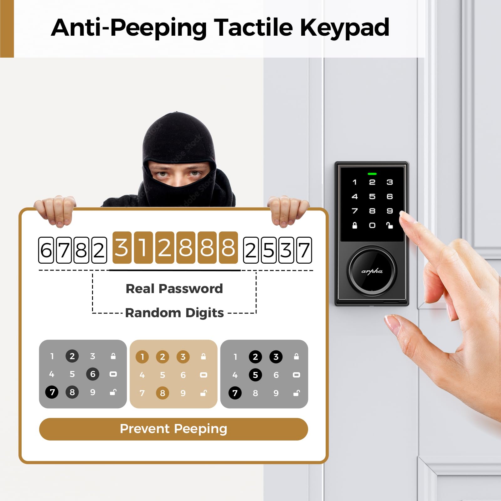 Arpha Keyless Entry Door Lock With 50 Codes, Electronic Keypad Deadbolt Lock With Auto-Lock, Code, Key, Smart Locks For Front Door Lock For Bedrooms, Offices & Apartments, Easy To Install, Black