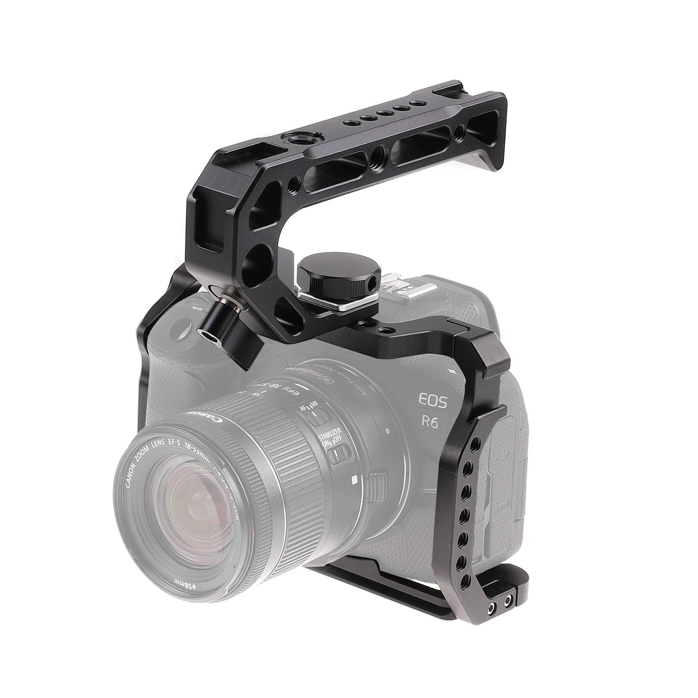 Hersmay R5 R6 Cage With Top Handle,Aluminium Alloy Camera Cage For Canon Eos R5 R6 Mirrorless Cameras, Vlogging Video Shooting Filmmaking Rig Stabilizer With 1/4" Mounting And 3/8" Arri Locating Hole