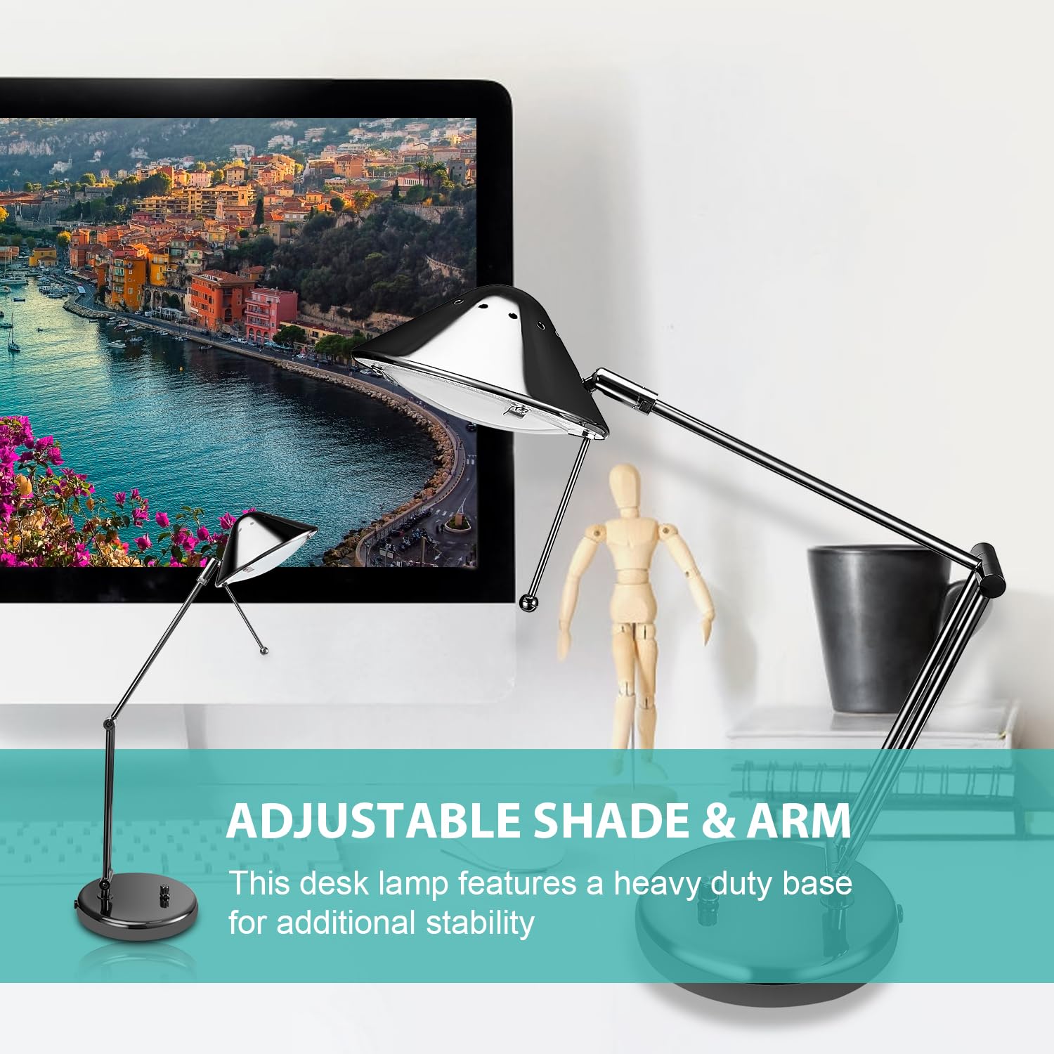 V-Light 15 Inch Black Chrome Led 3-Point Adjustable Arm Desk Lamp