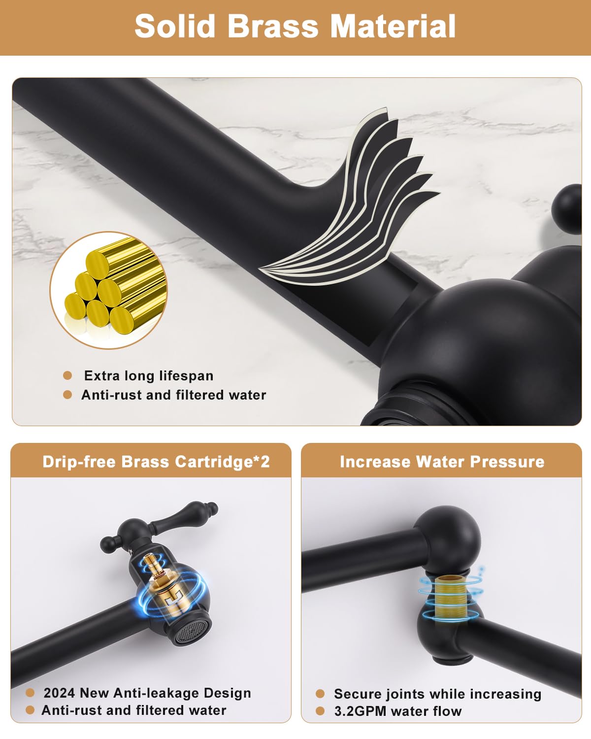 Vanbus Brass Pot Filler,Folding Over Stove Pot Filler Faucet Matte Black, Commercial Wall Mount Stove Pot Filler Kitchen Faucet With Double Joint Swing Arms