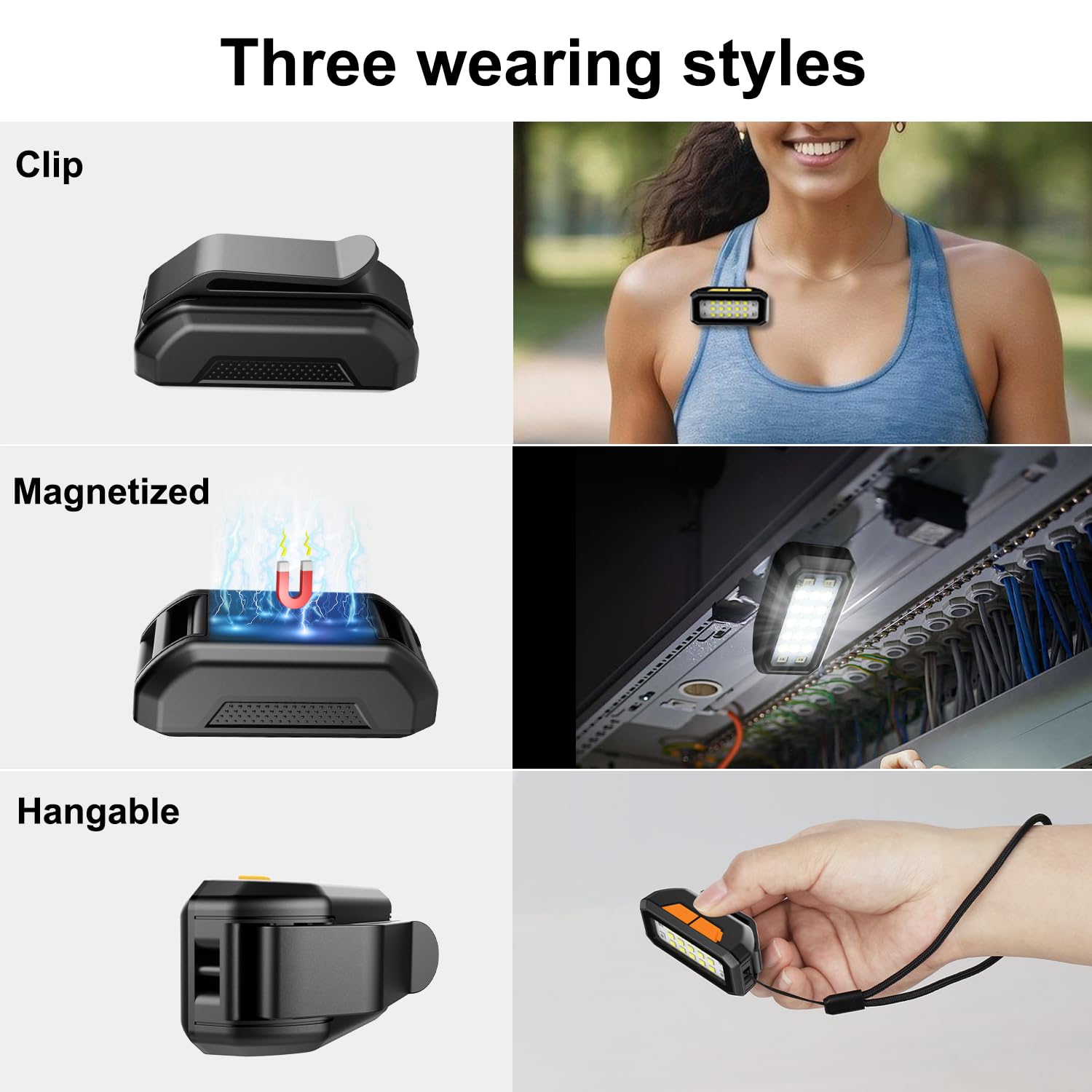 Suzii Clip On Rechargeable Night Running Lights For Runners Dog Walking, Waterproof Portable Magnetic Mini Hands Flashlight For Hiking, Cyclists,Jogging,Night Working, Camping, Outdoor Adventure