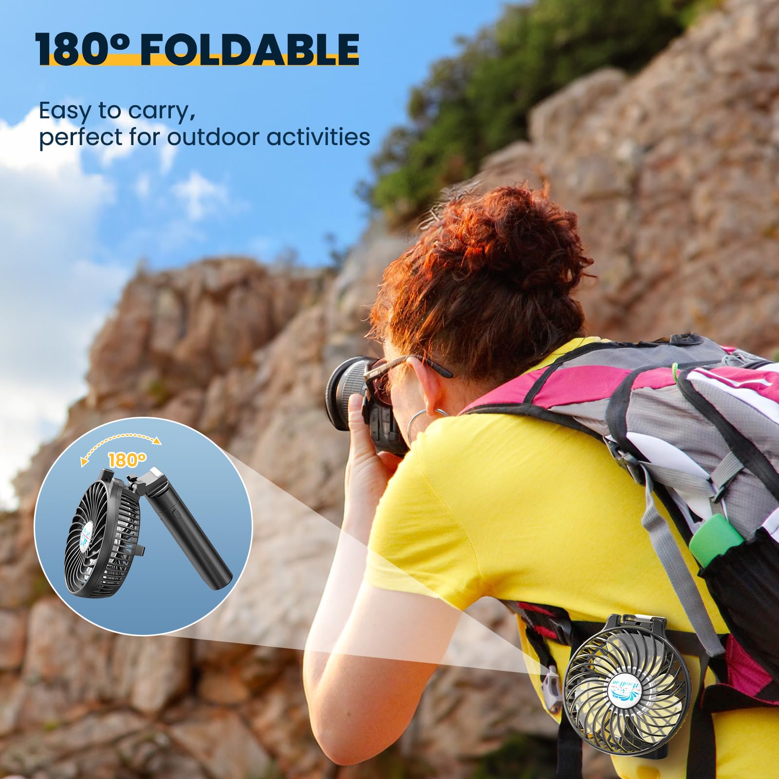 Handfan 5200Mah Portable Handheld Fan, Personal Hand Held Makeup, Foldable Small Desk, Rechargeable
