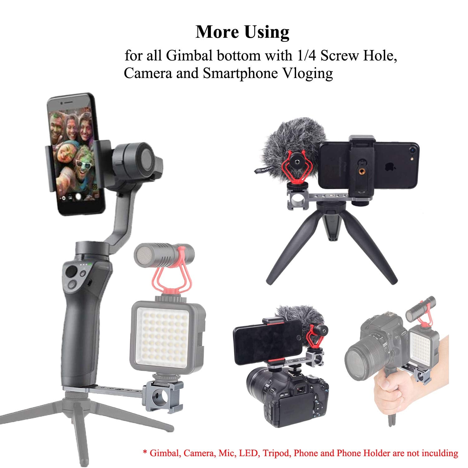 Atoptek Triple Cold Shoe Gimbal Microphone Mount, Mic Led Light Extension Bar Stand Adapter For Dji Om4 Osmo Mobile 3, Smooth 4, Hohem Isteady Mobile+, Feiyu, Moza, Dslr, Gimbal Stabilizer