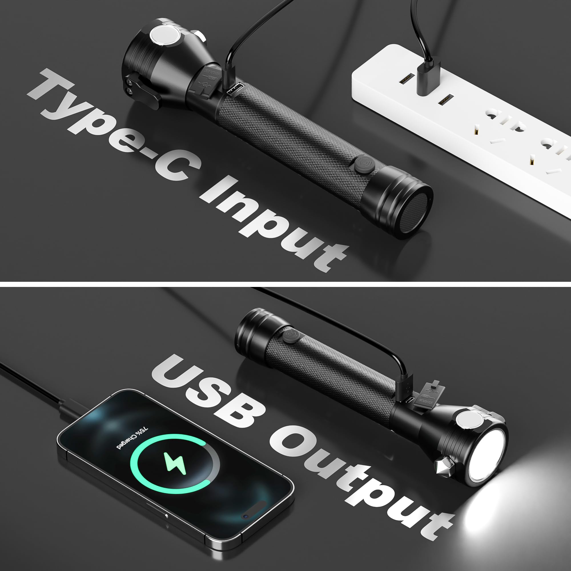 Otdair Solar/Rechargeable Led Flashlight, Multi Function Ultra Bright Flashlight, Emergency Strobe Light, Usb-C Rechargeable, Survival Gear And Supplies, 5 Modes For Outdoor, Camping, Hiking, 2 Pack