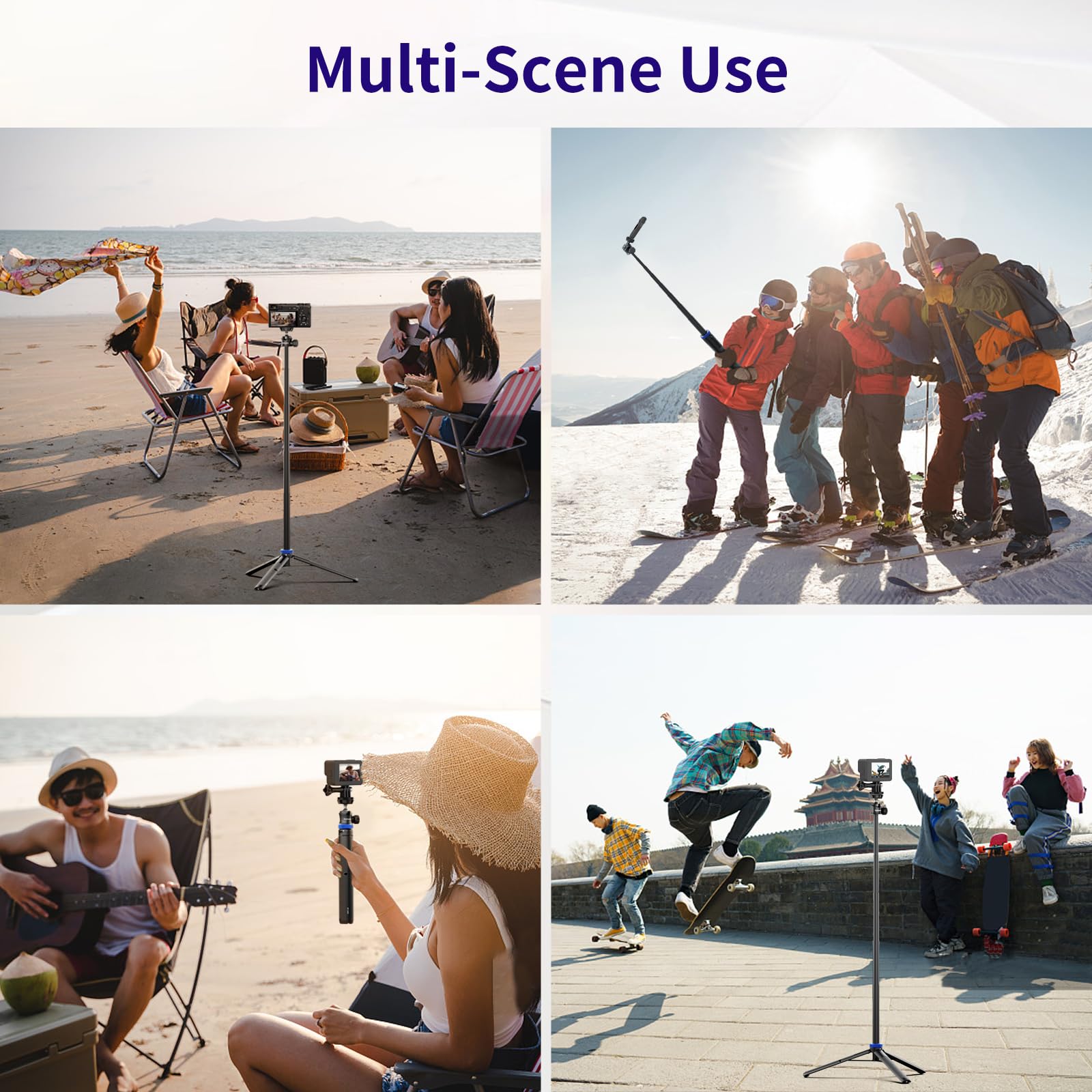 Kaitezenz Selfie Stick Tripod For Gopro Camera, 62" Extendable Tripod Stand With 360° Ball Head 1/4" Screw, Portable Lightweight Camera Tripod For Gopro Max Hero 11 10 9 8 7 6 5 Dji Osmo Action Camera