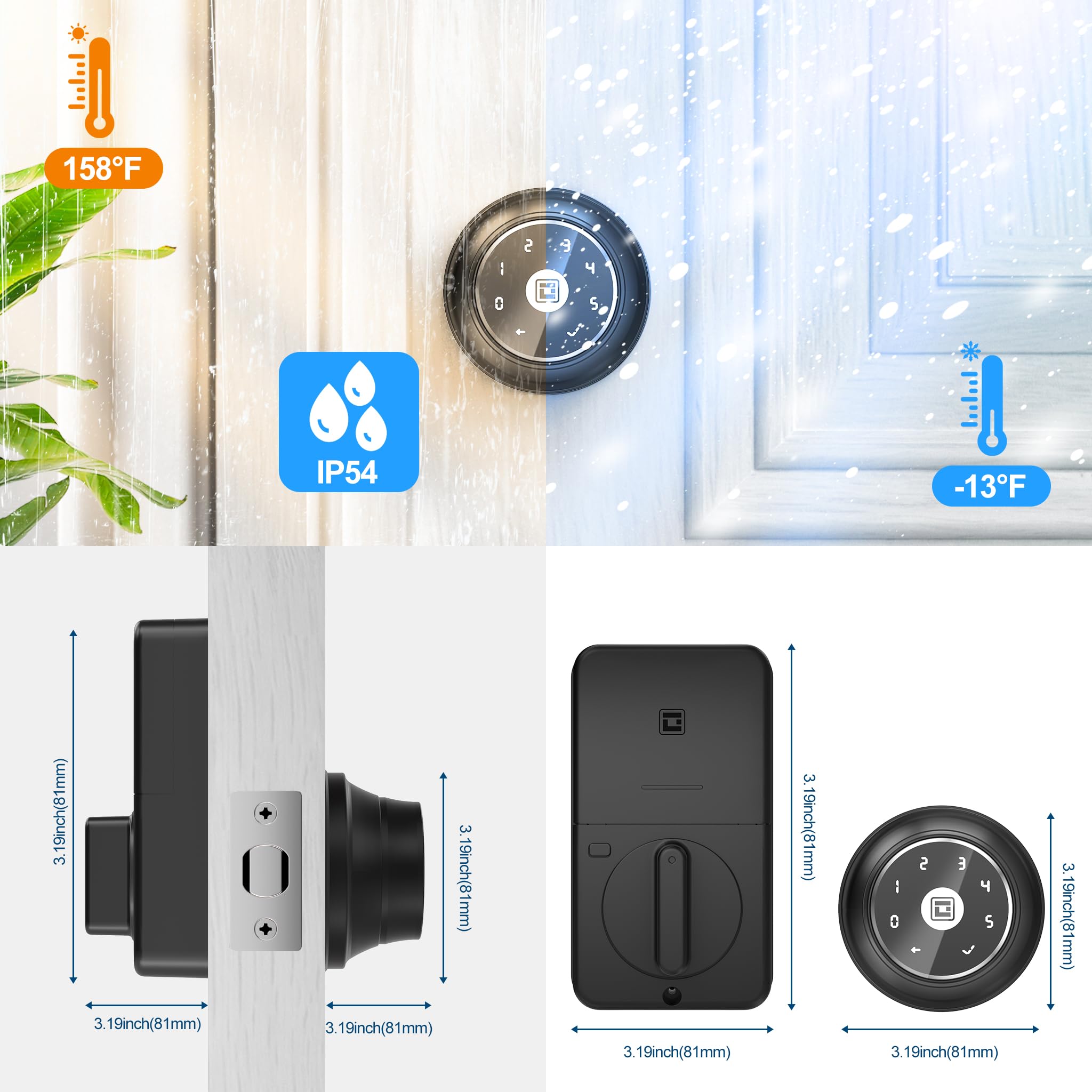 Geektale Keyless Entry Door Lock, Electronic Keypad Deadbolt Smart Lock With App Control, Smart Deadbolt Lock For Front Door