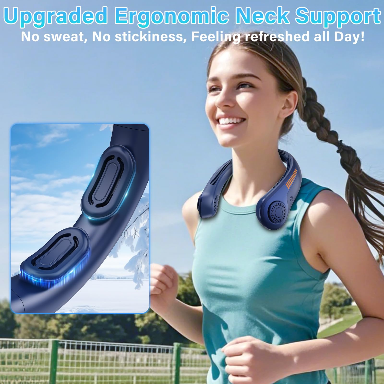 Portable Neck Fan - Rechargeable Personal Fan With Neck Brace, 5 Speeds, All-Around Cooling