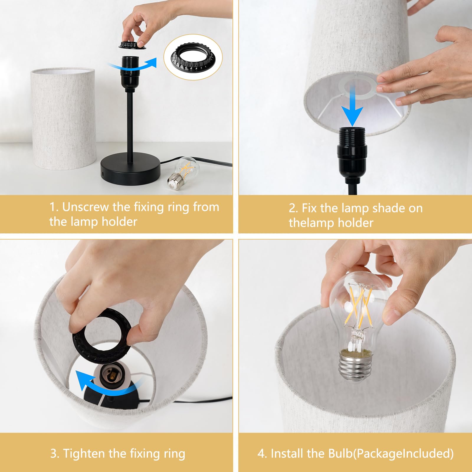 Rislg Small Table Lamp, Bedside Table Lamp For Bedroom, Lamp For Nightstand With Linen Fabric Shade, Minimalist Modern Desk Lamp For Living Room Office Dorm Kids Room