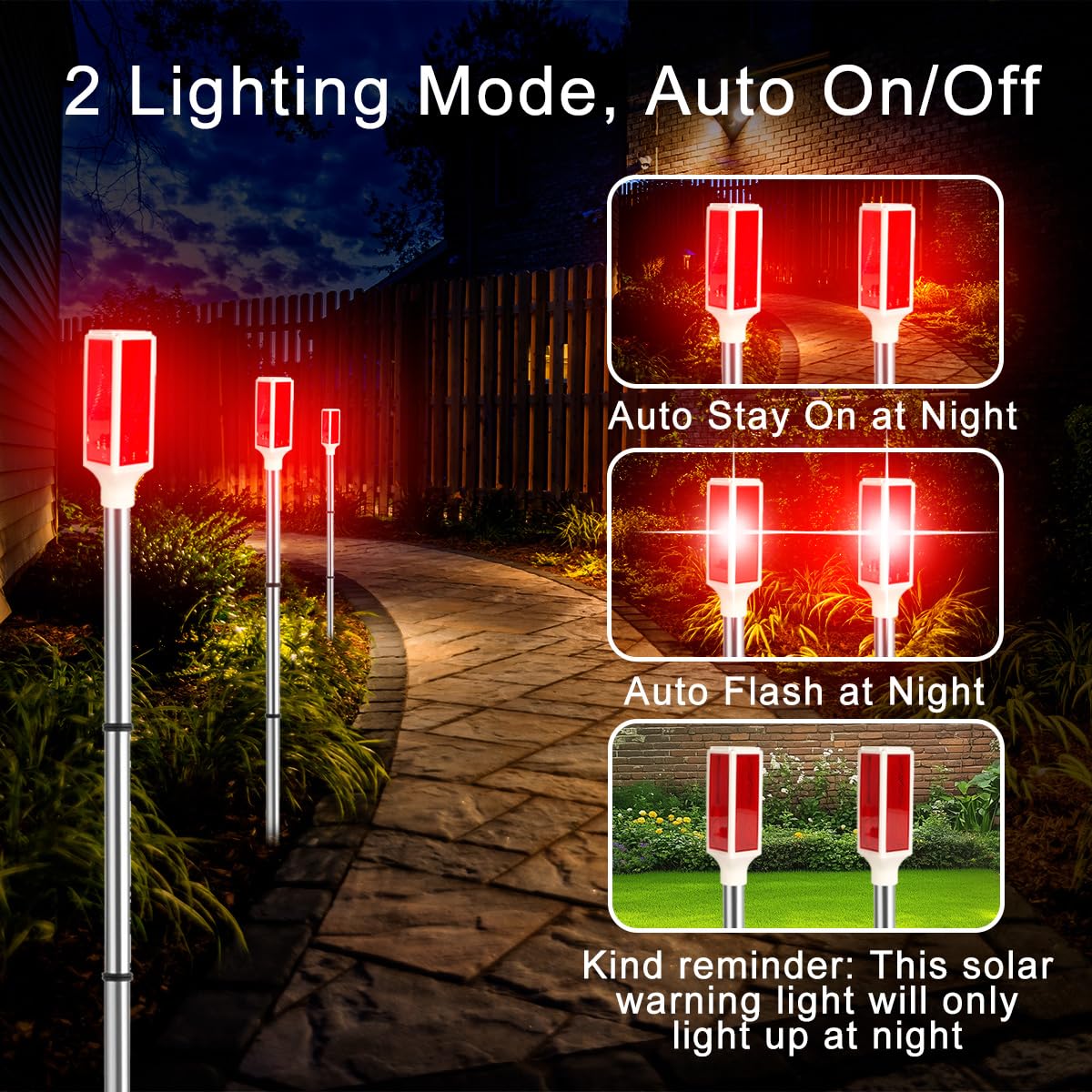 Aolyty Solar Lights Outdoor, Waterproof Driveway Markers Reflective, Warning Flash Light With 2 Lighting Modes, Led Solar Light 4 Pack For Parking Lots, Yard, Sidewalk, Stop Sign, 30 Inches (Red)