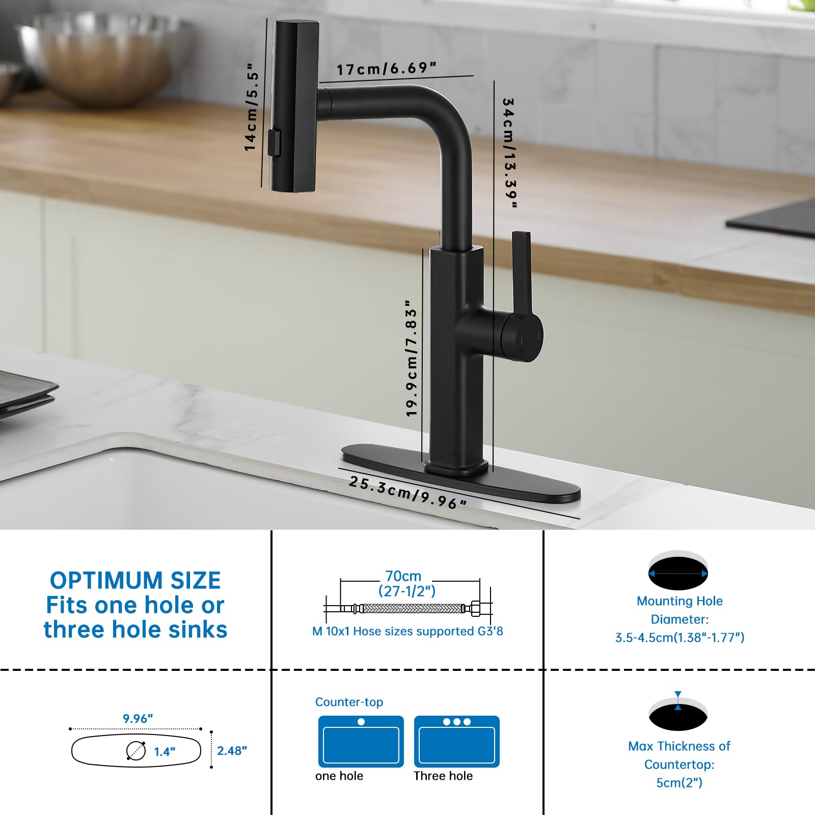 Rumose Kitchen Faucets With Pull Down Sprayer Matte Black Waterfall Rv Kitchen Sink Faucet With Sprayer 3-Mode Commercial High Arc Single Hole Or 3 Hole Stainless Steel Laundry Faucet With 360° Swivel