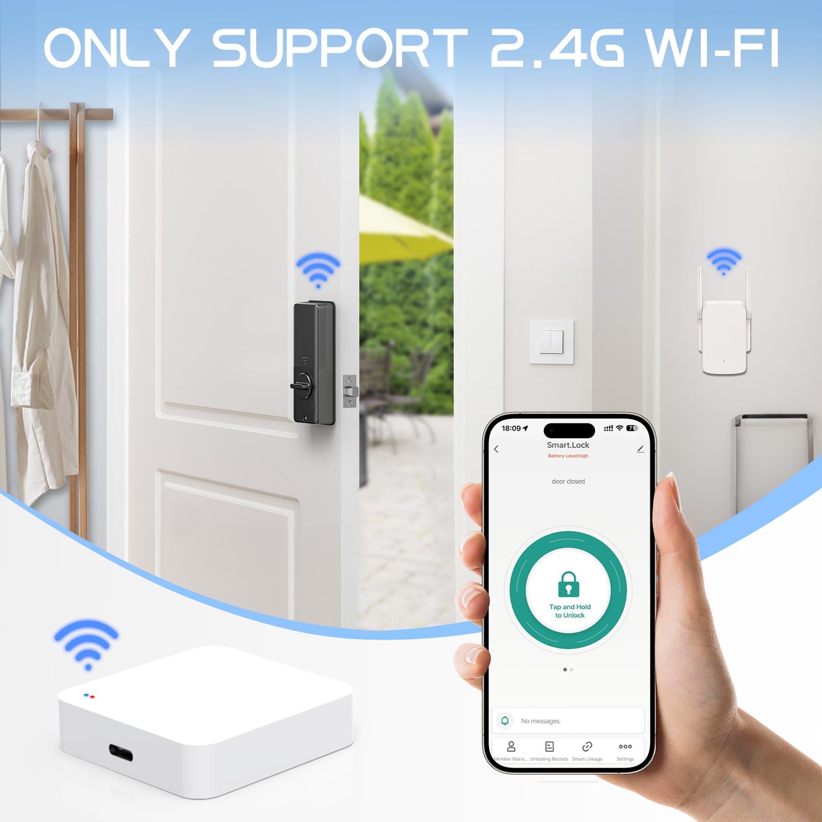 Ironzon Tuya Gateway For Smart Door Lock -Remotely Control Smart Fingerprint Door Lock Via Tuya App-Gateway Smart Hub Compatible
