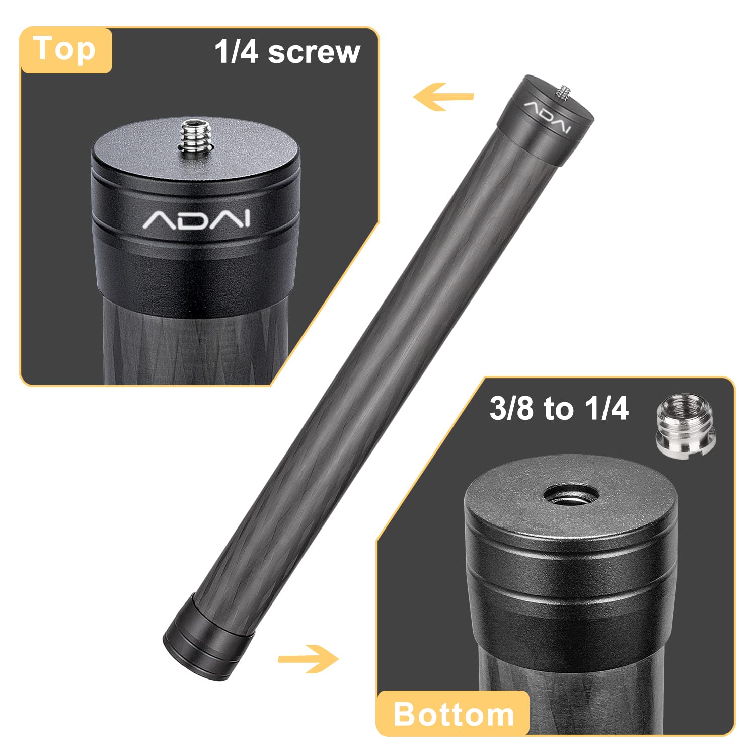 Adai Gimbal Extension Pole Carbon Fiber Tripod Extension Bar 1/4" Thread Universal Rod Compatible For Dji Ronin S Stabilizer/Gopro/Zhiyun/Camera