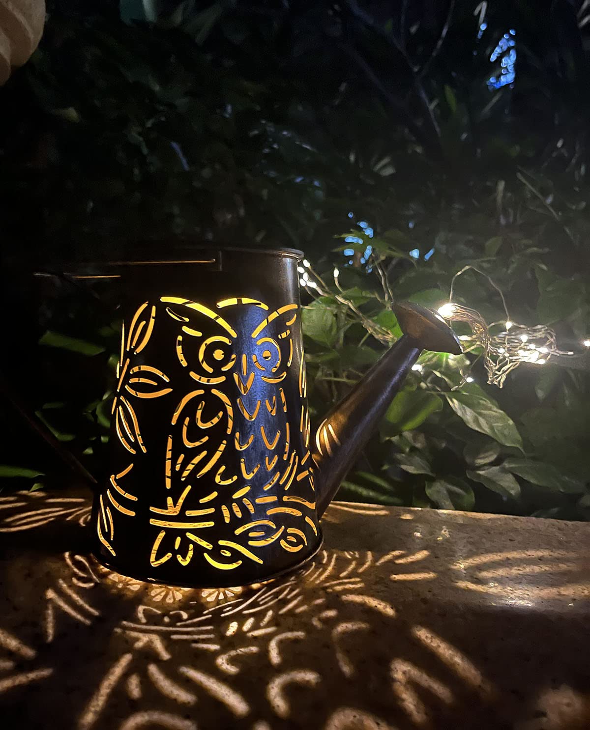 Happy Long Ears Solar Watering Can With Cascading Lights - Large Waterfall Lights Garden Decor, Owl Shape Solar Hanging Lantern Outdoor Waterproof , 96 Leds String Light Flashing For Patio,Lawn,Garden,Pathway