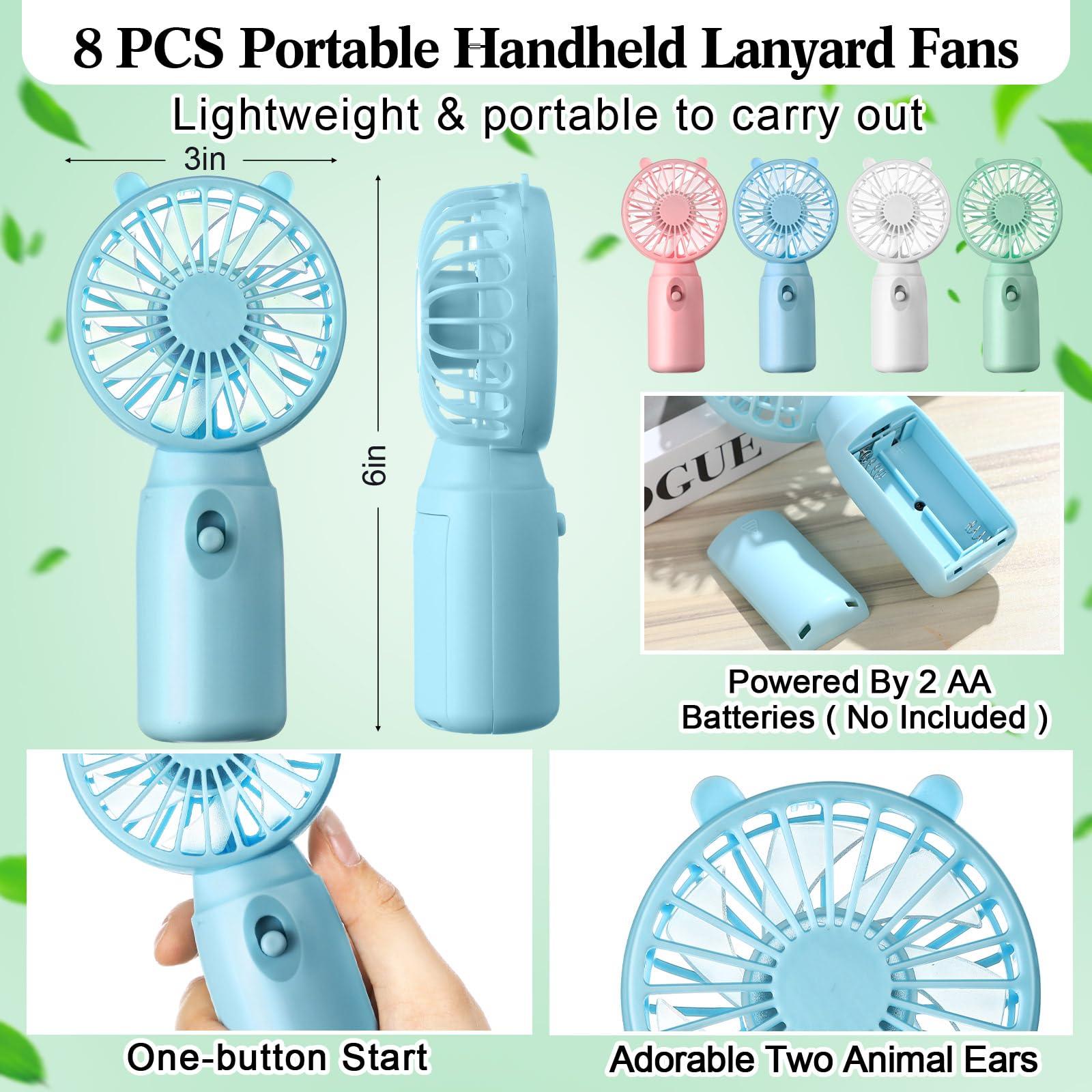 Portable battery operated mini fans with lanyard, ideal for makeup, eyelash work, and hot weather
