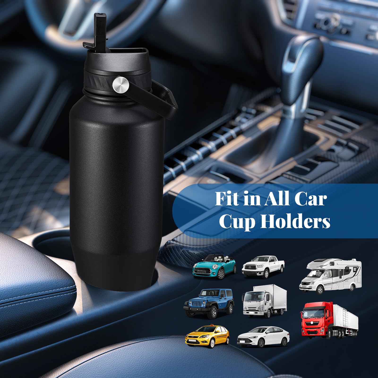 40Oz Insulated Water Bottle Stainless Steel, Double Wall Vacuum Bottles With Straw/Spout Lids
