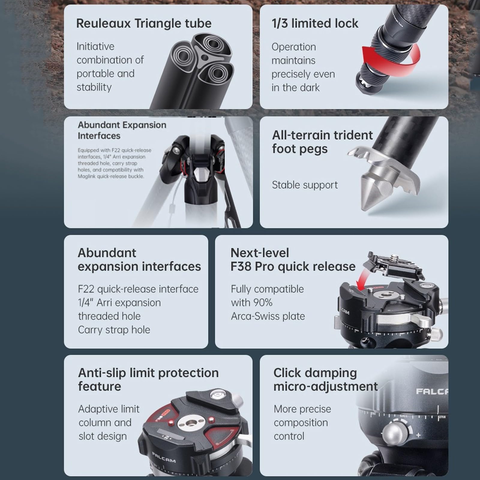 Eachshot Falcam Treeroot 61" F38 Pro Quick Lock Travel Tripod,With 360 Degree Damping Ball Head Load Capacity 5Kg/11Lbs,Carbon Fiber Tripod With F22 Interfaces, 1/4" Screw,Carry Strap Holes For Cameras