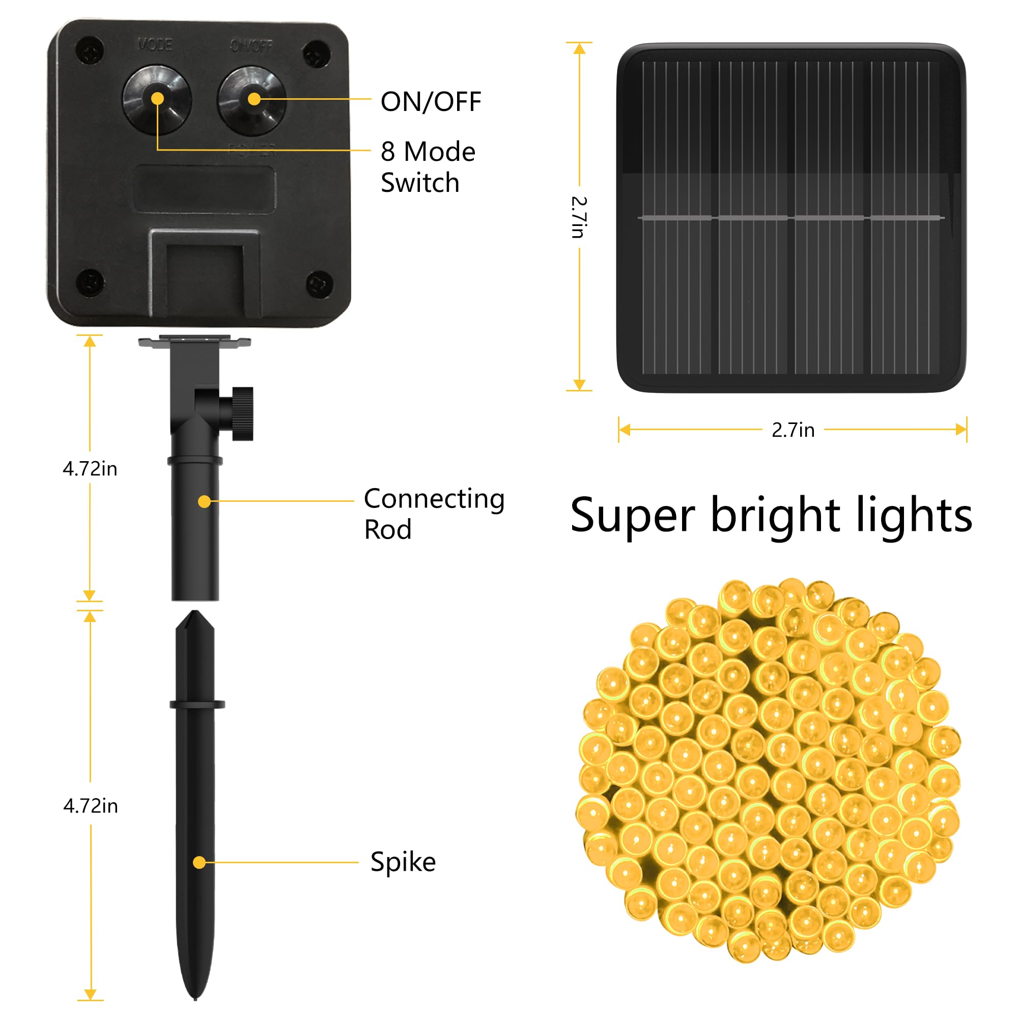 Flechllary Solar String Lights For Outside, 39Ft 100 Led Solar String Lights Outdoor With 8 Modes ，Solar Christmas Lights Outdoor Waterproof For Yard, Fence,Balcony, Party,Christmas Tree Decorations (Warm White)
