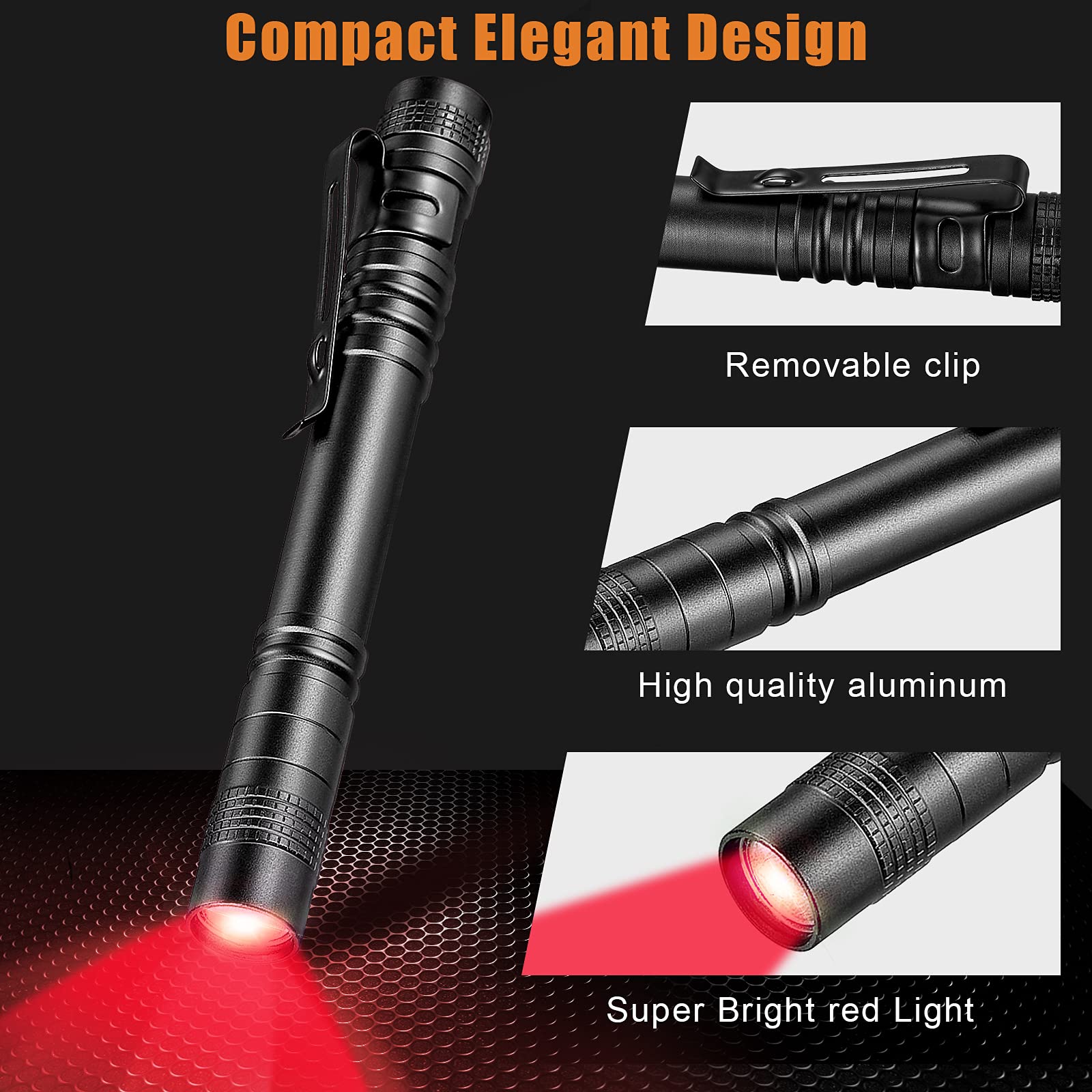 Tuanse 4 Pcs Red Light Flashlight Red Led Flashlight Pen Light Super Bright Torch For Astronomy, Aviation, Night Observation And More